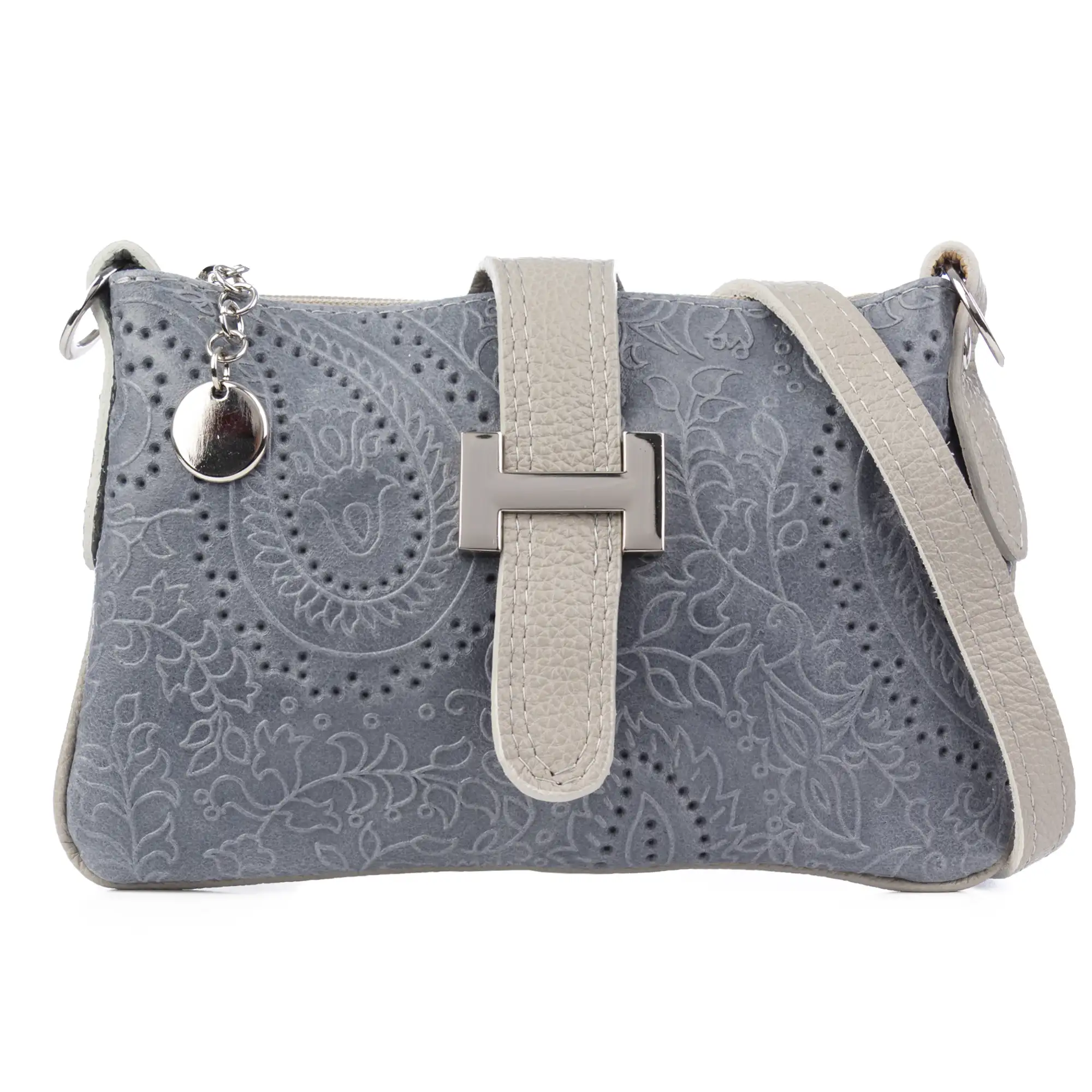 Allerona Bolso de mano Mujer.Piel auténtica Gamuza Grabado Arabesco.