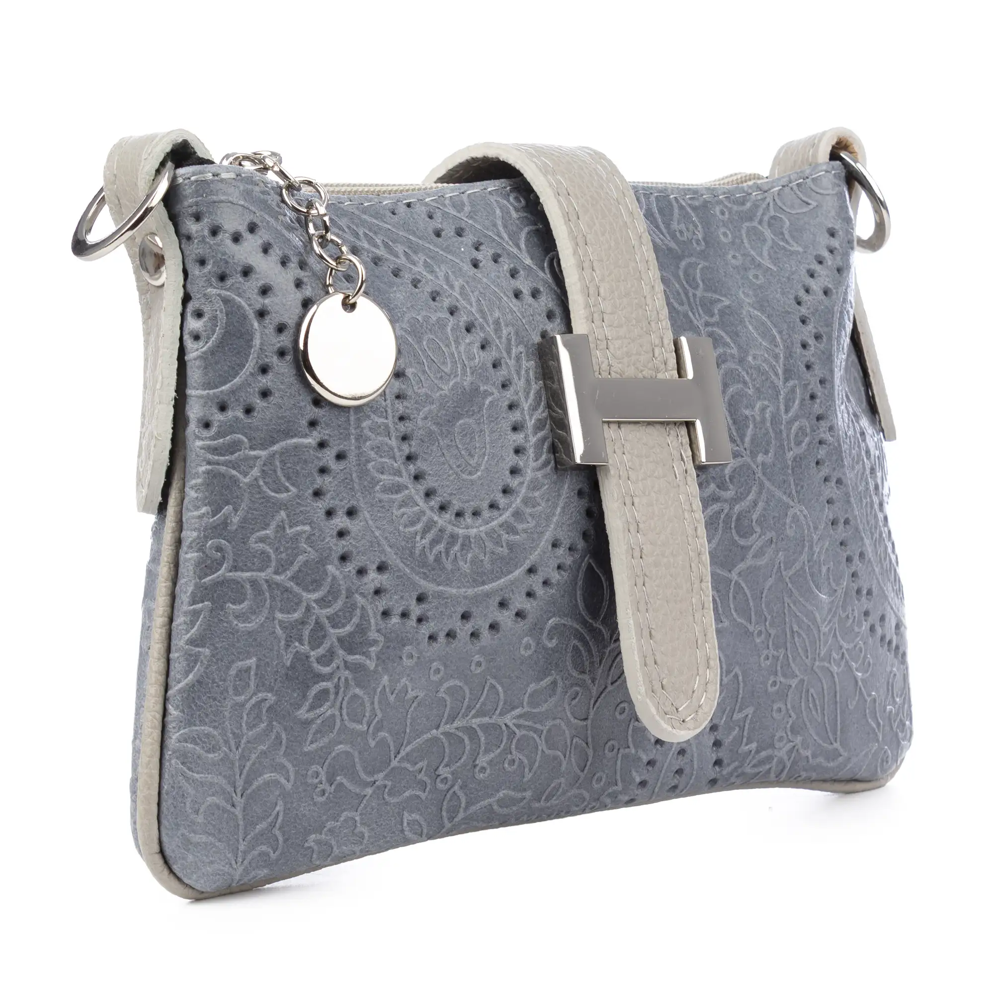 Allerona Bolso de mano Mujer.Piel auténtica Gamuza Grabado Arabesco.