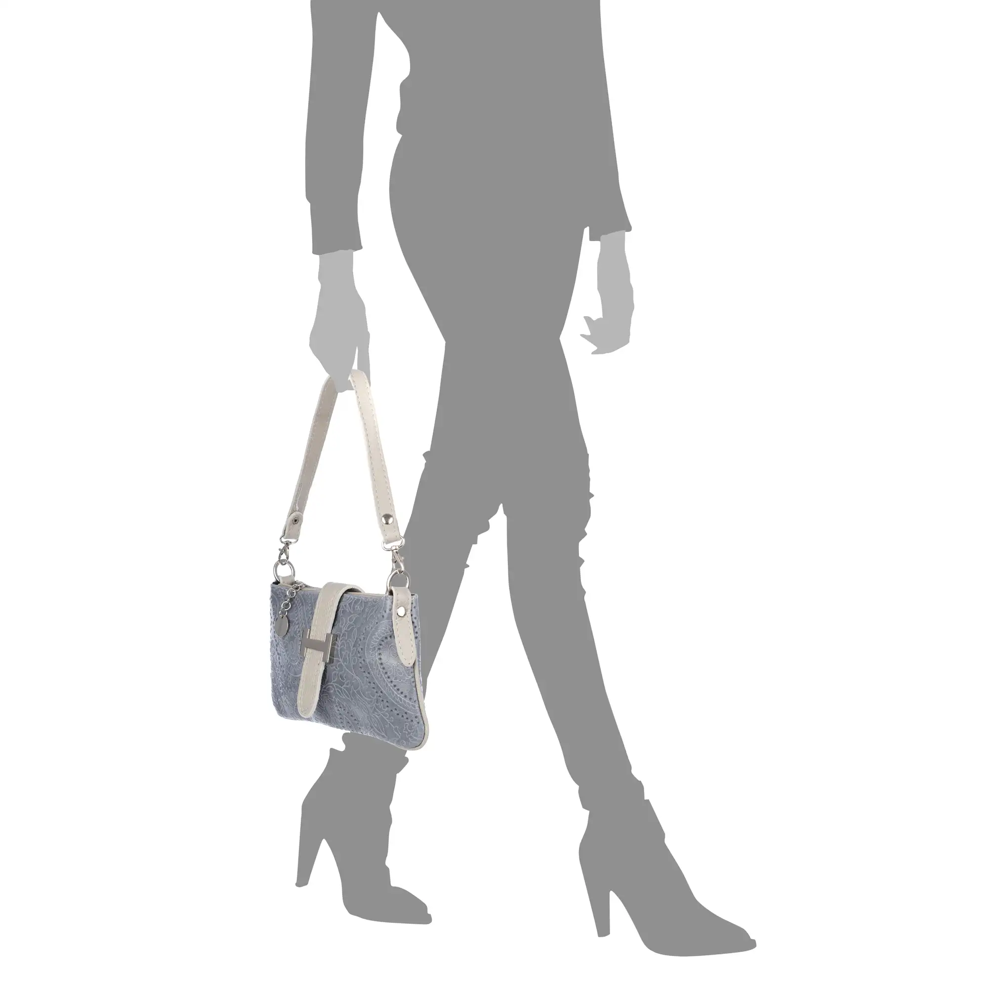 Allerona Bolso de mano Mujer.Piel auténtica Gamuza Grabado Arabesco.
