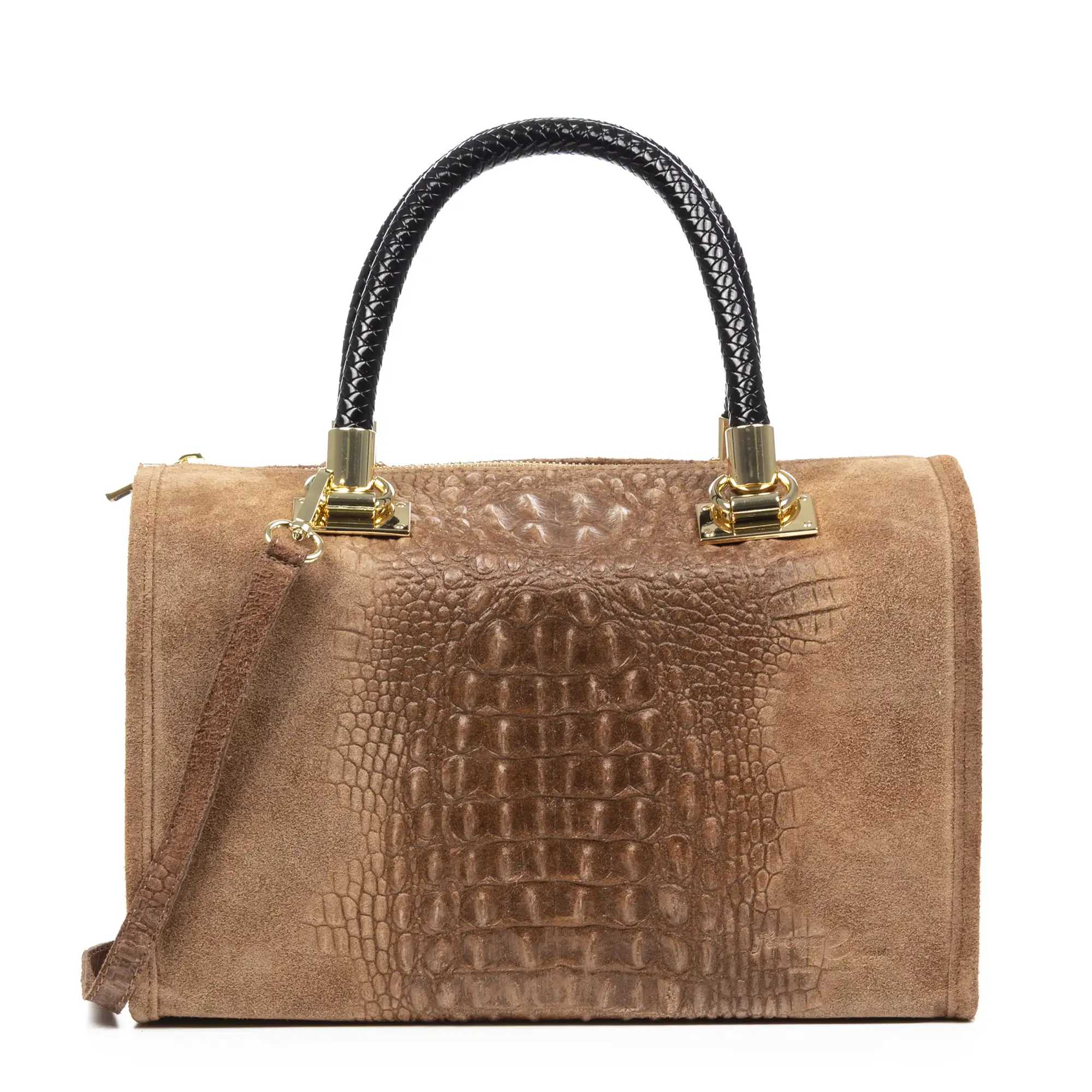 Anacapri Bolso tote Mujer. Piel auténtica Gamuza Grabado Cocodrilo.