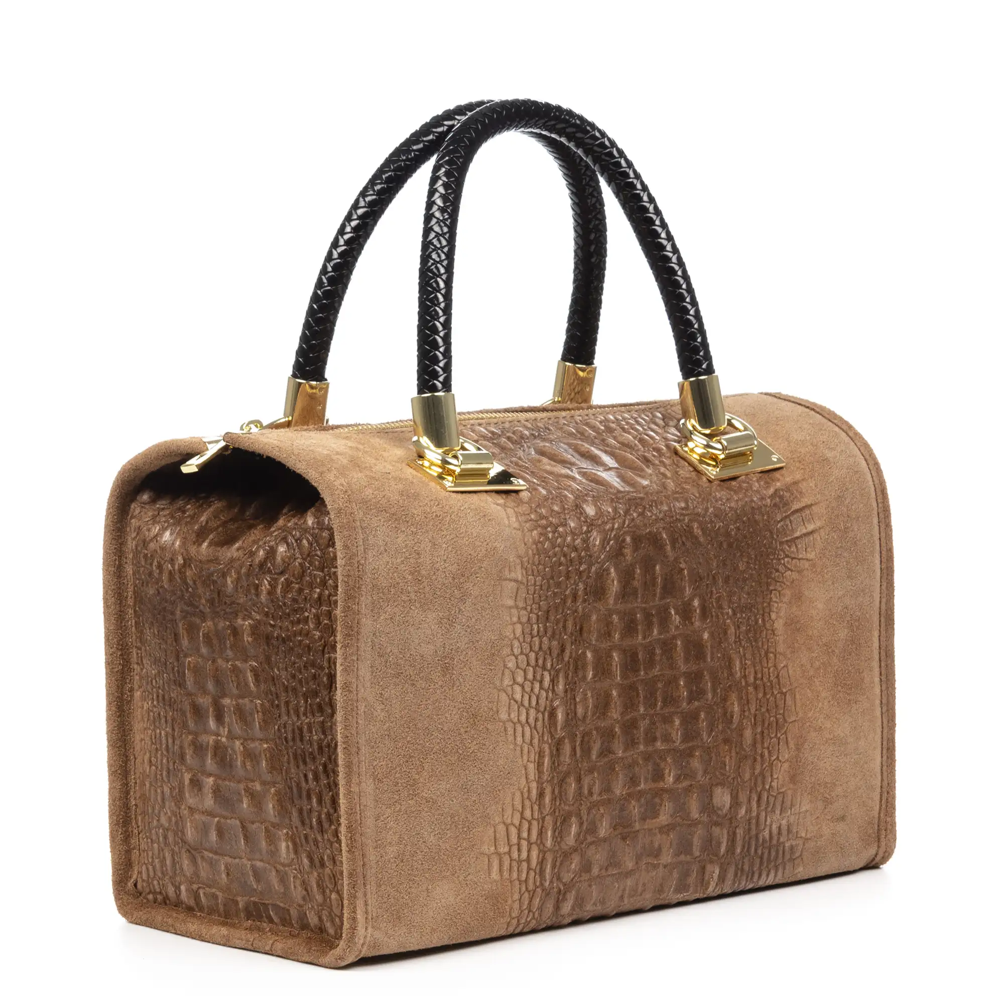 Anacapri Bolso tote Mujer. Piel auténtica Gamuza Grabado Cocodrilo.