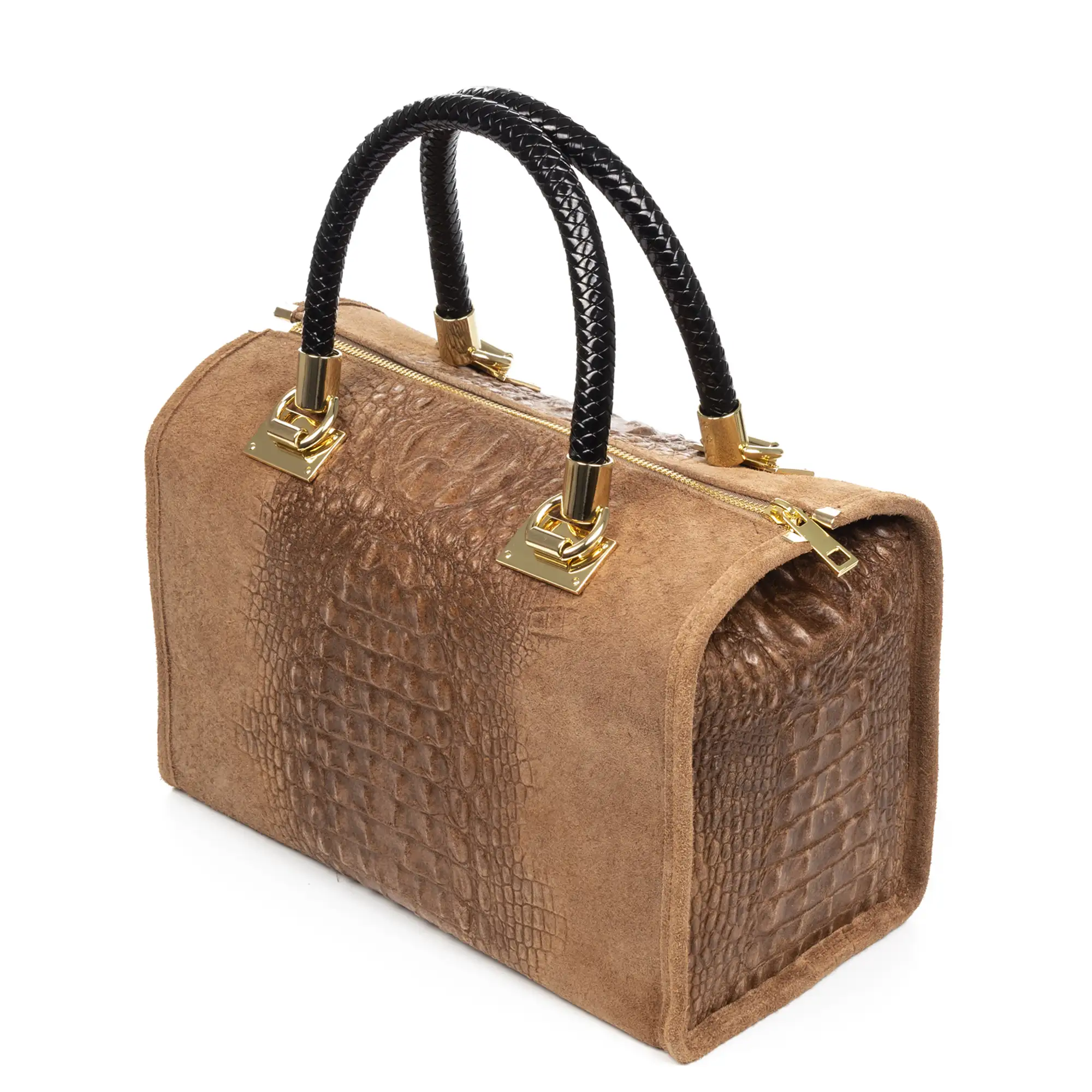Anacapri Bolso tote Mujer. Piel auténtica Gamuza Grabado Cocodrilo.