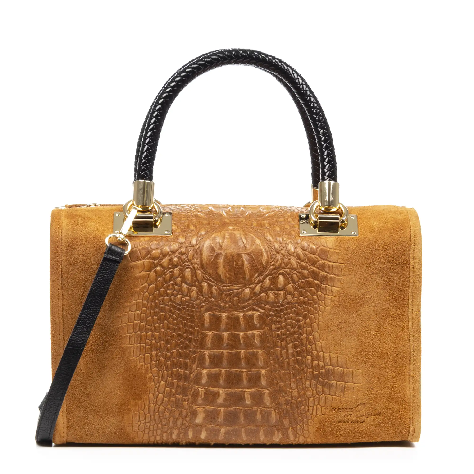 Anacapri Bolso tote Mujer. Piel auténtica Gamuza Grabado Cocodrilo.