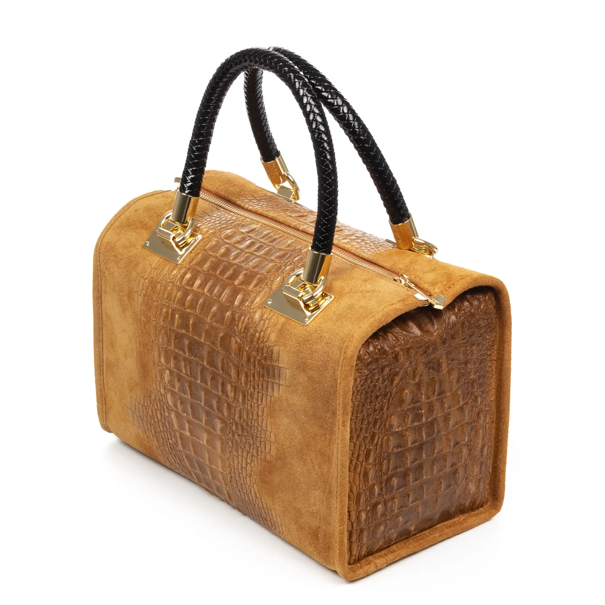 Anacapri Bolso tote Mujer. Piel auténtica Gamuza Grabado Cocodrilo.