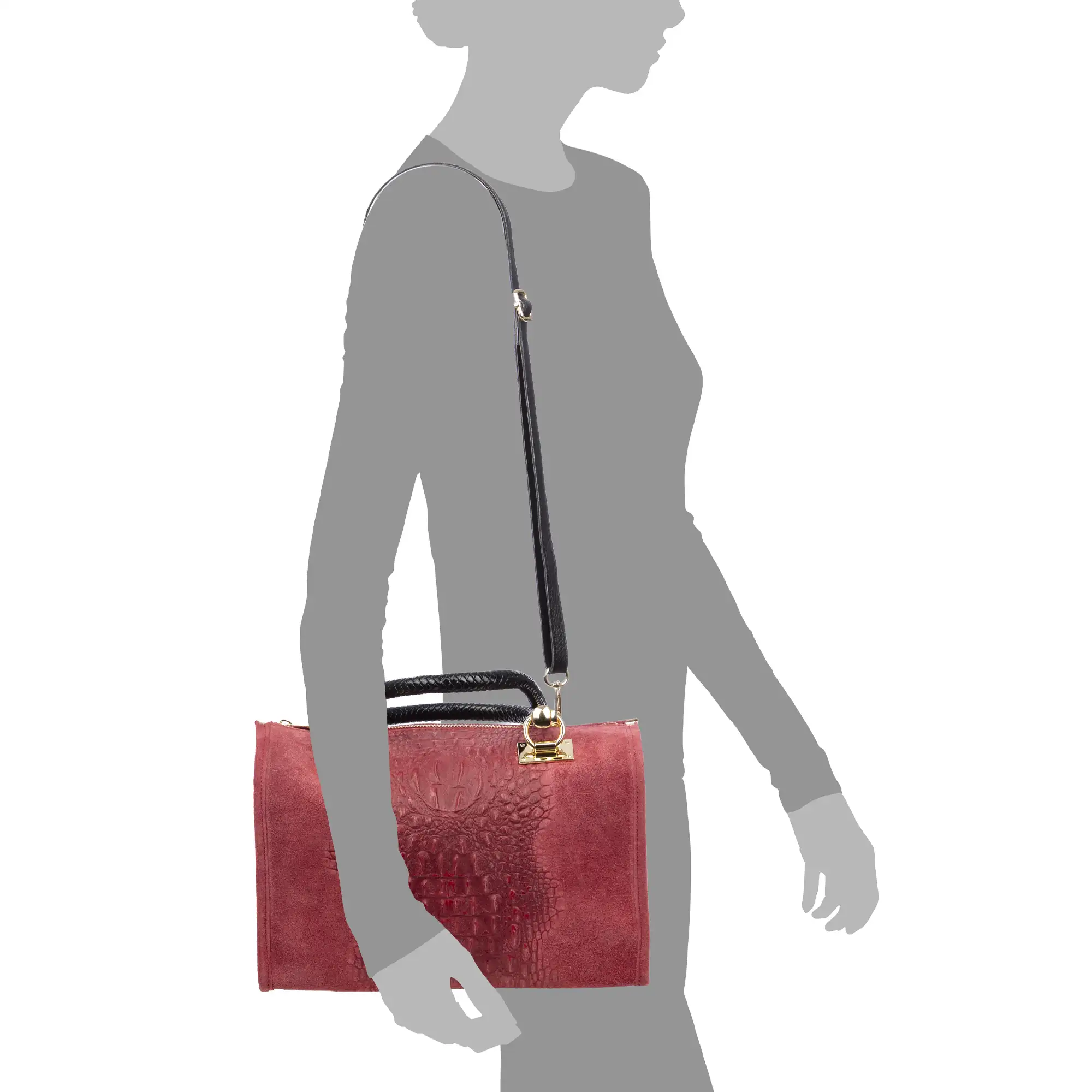 Anacapri Bolso tote Mujer. Piel auténtica Gamuza Grabado Cocodrilo.