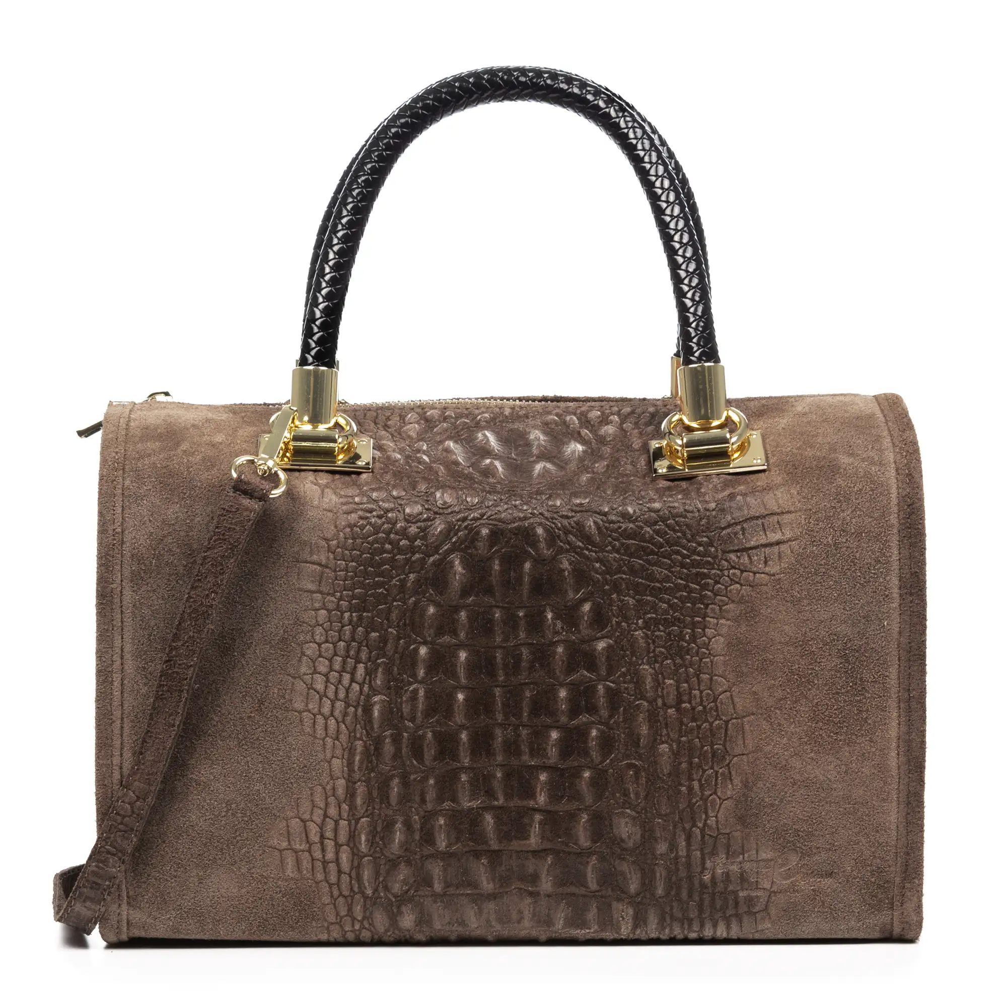 Anacapri bolso tote mujer. Piel auténtica Gamuza Grabado Cocodrilo.