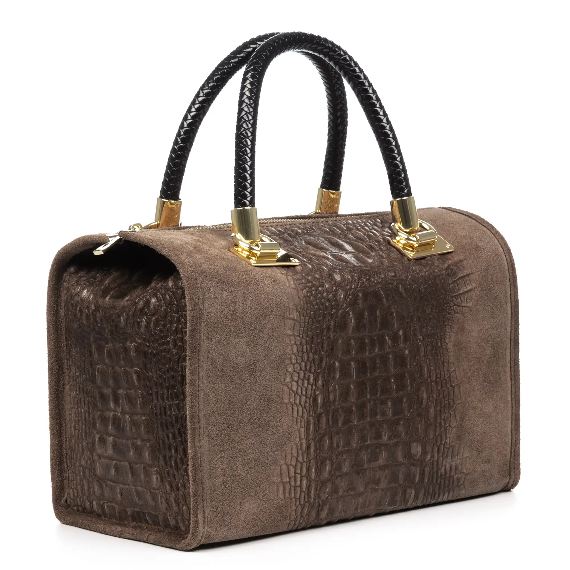 Anacapri bolso tote mujer. Piel auténtica Gamuza Grabado Cocodrilo.