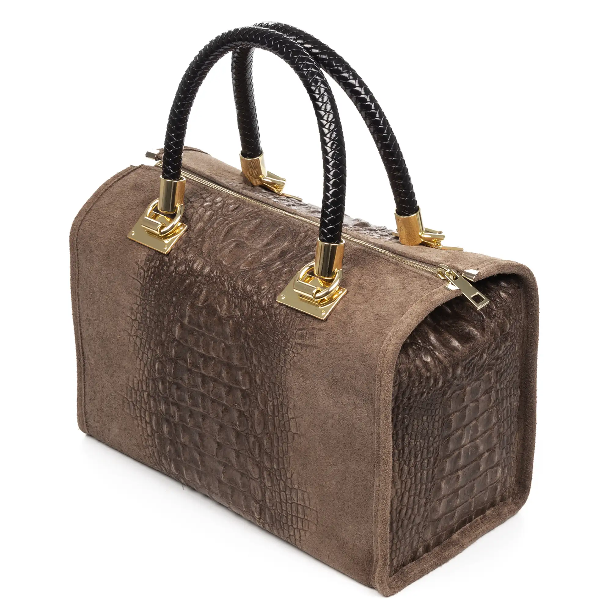Anacapri bolso tote mujer. Piel auténtica Gamuza Grabado Cocodrilo.
