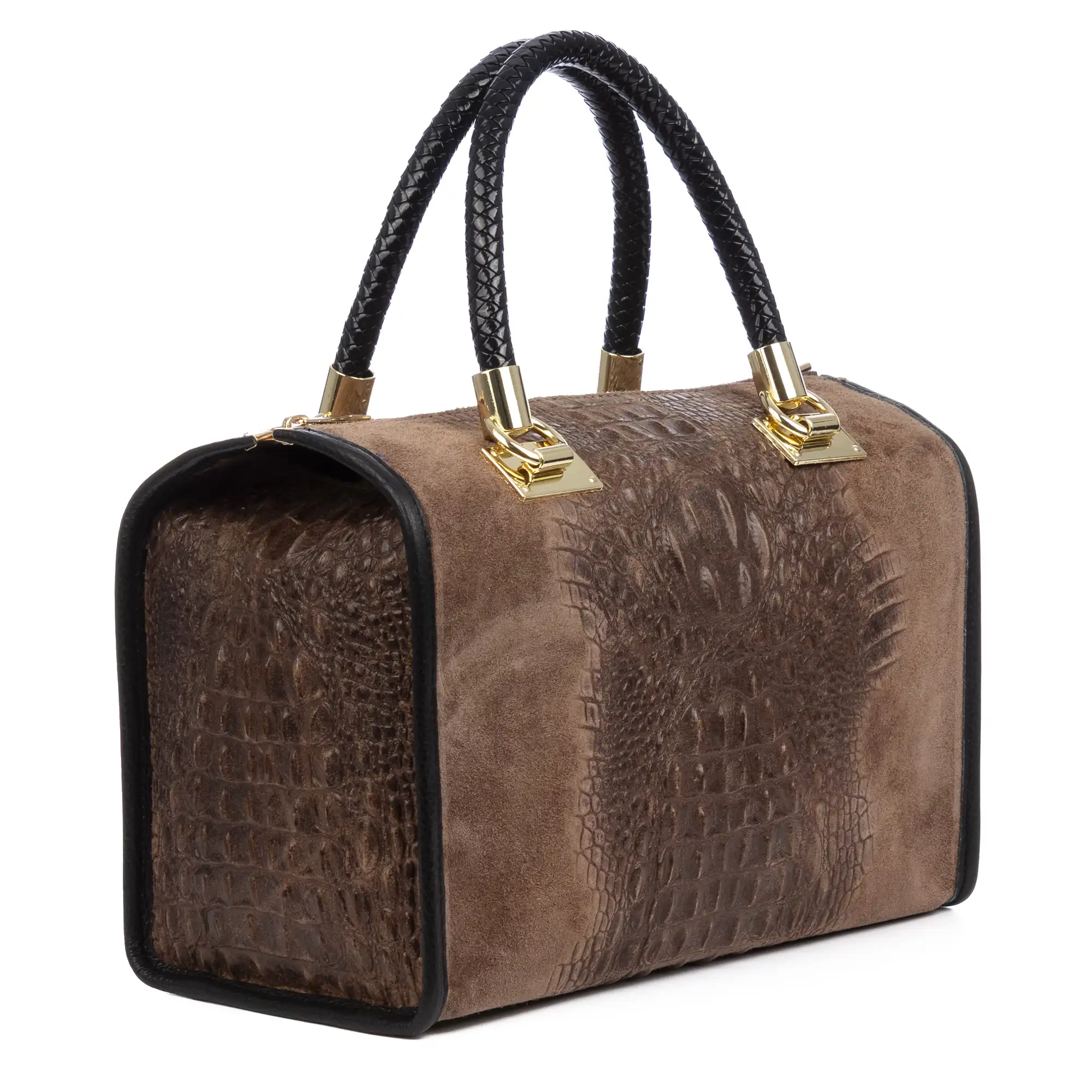Anacapri bolso tote mujer. Piel auténtica Gamuza Grabado Cocodrilo.