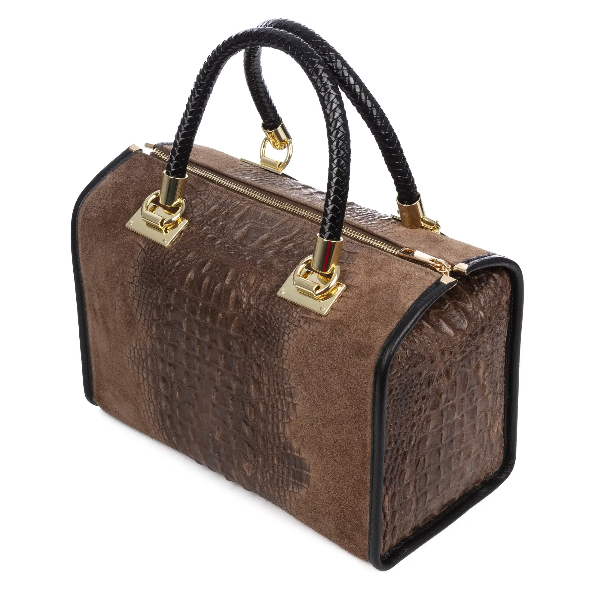Anacapri bolso tote mujer. Piel auténtica Gamuza Grabado Cocodrilo.