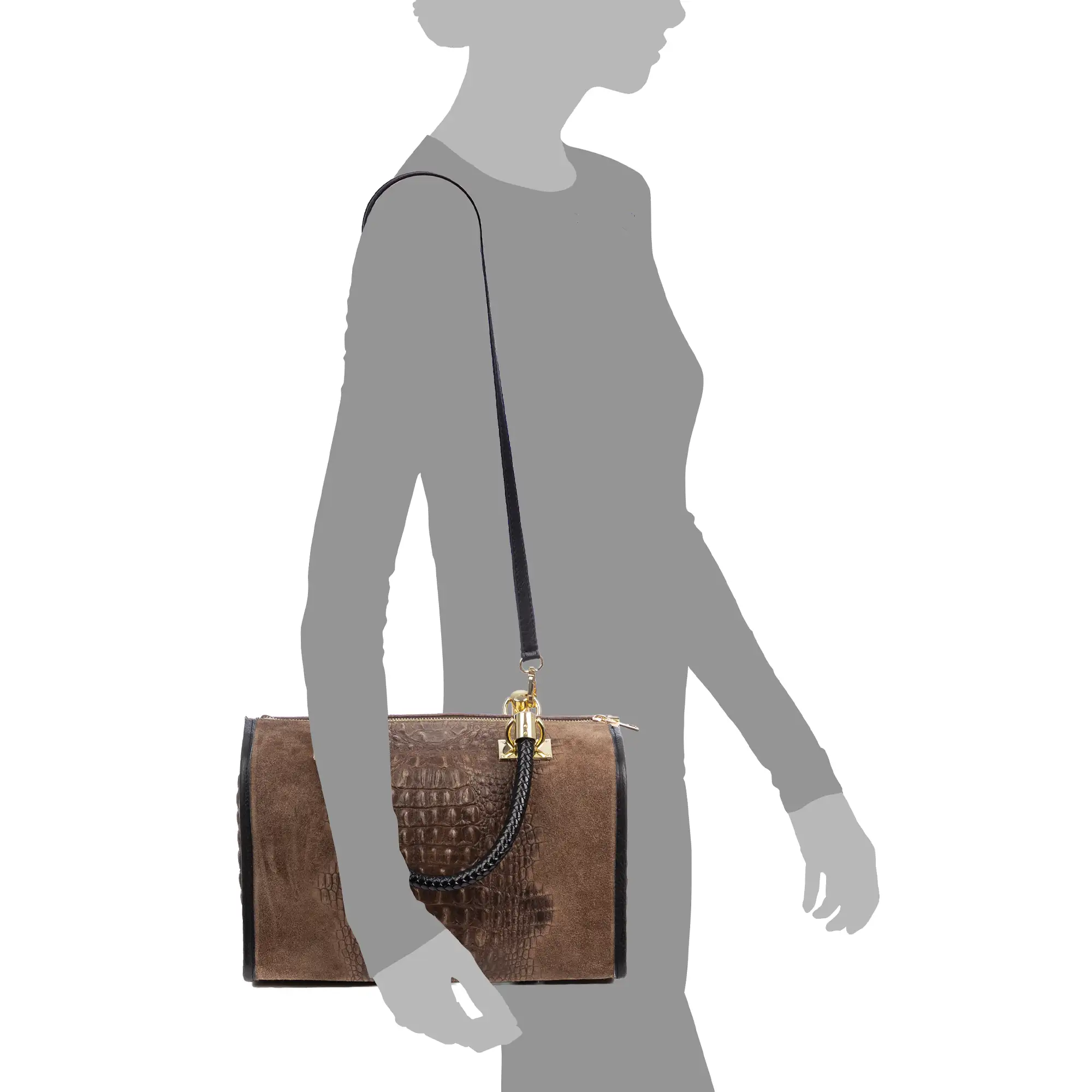 Anacapri bolso tote mujer. Piel auténtica Gamuza Grabado Cocodrilo.