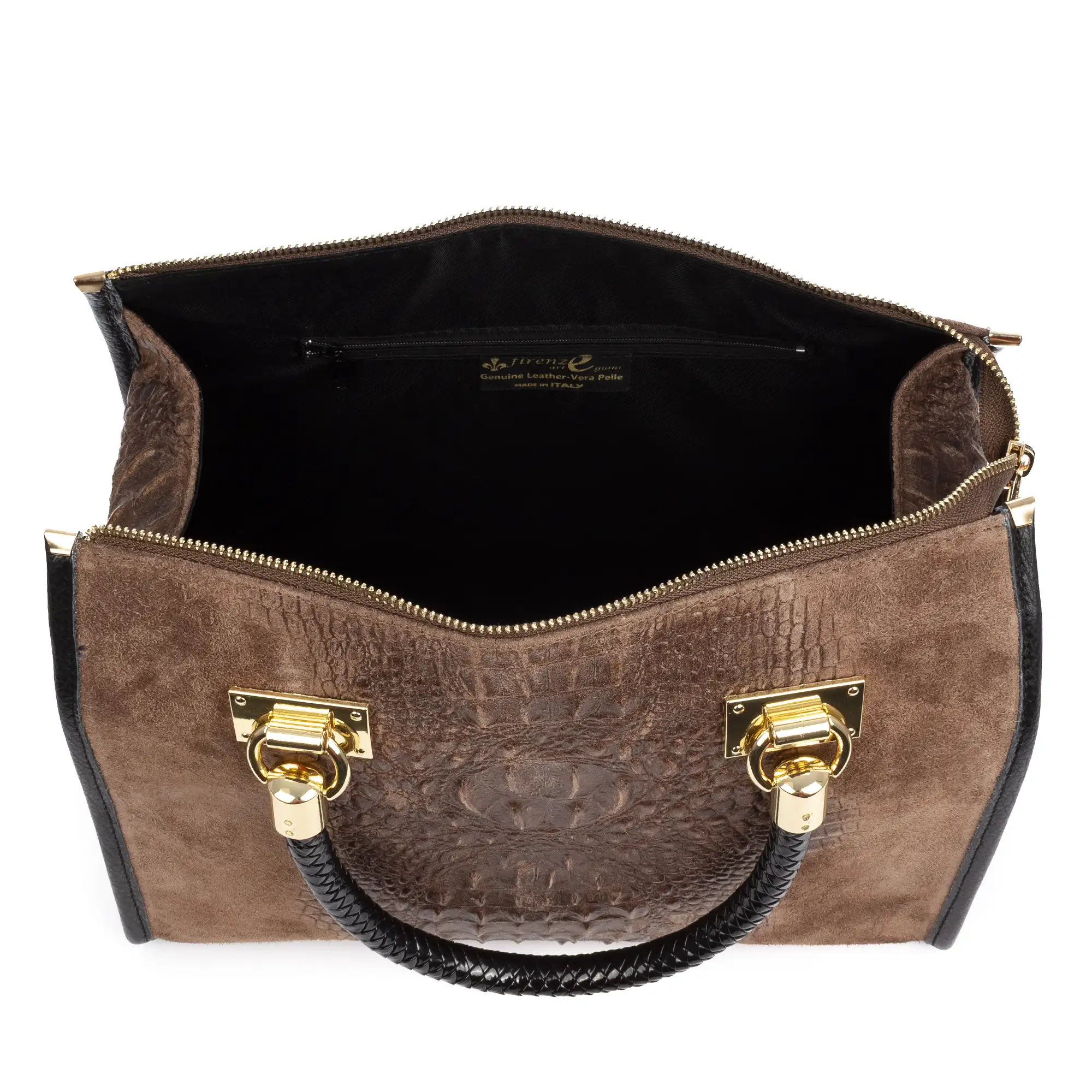 Anacapri bolso tote mujer. Piel auténtica Gamuza Grabado Cocodrilo.