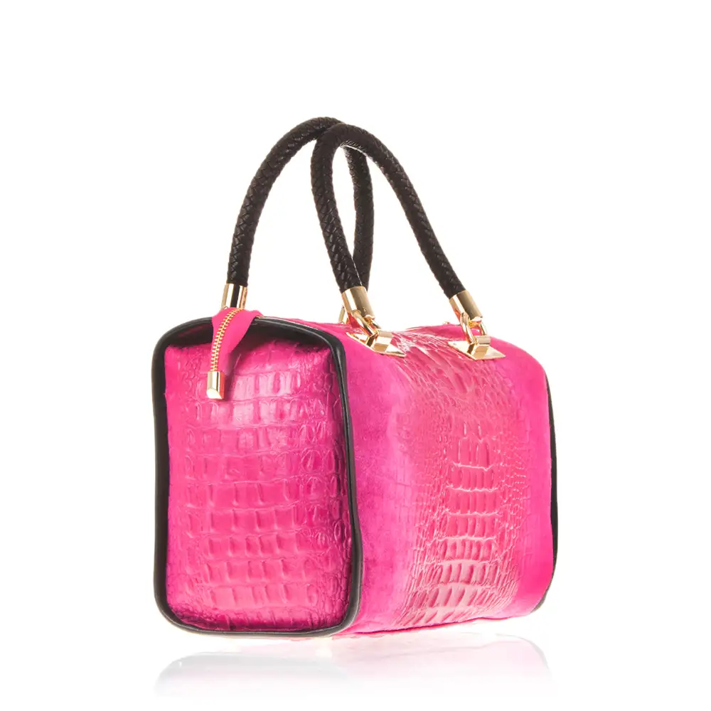 Anacapri Bolso tote Mujer.Piel auténtica Gamuza Grabado Cocodrilo 