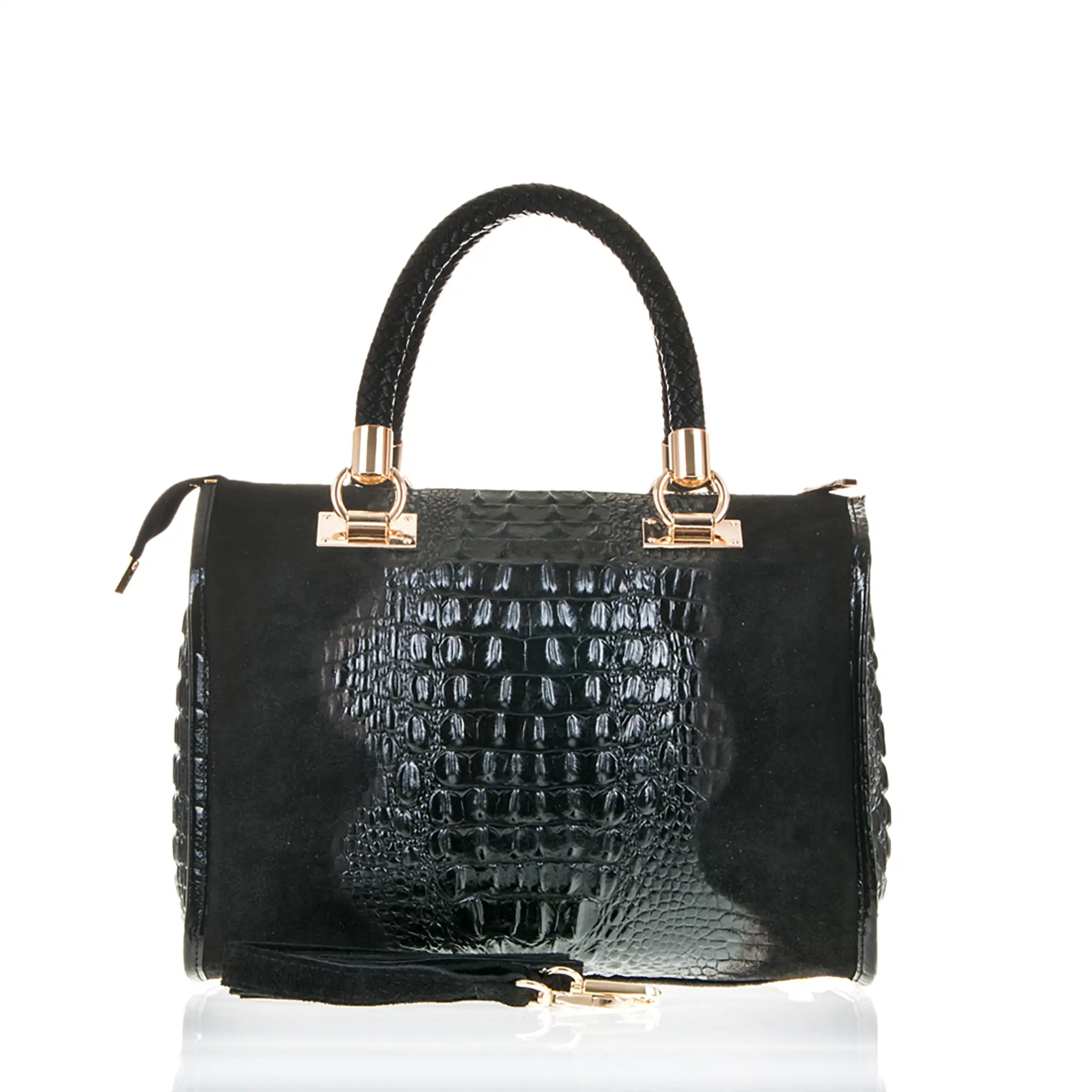Anacapri Bolso tote Mujer.Piel auténtica Gamuza Grabado Cocodrilo 