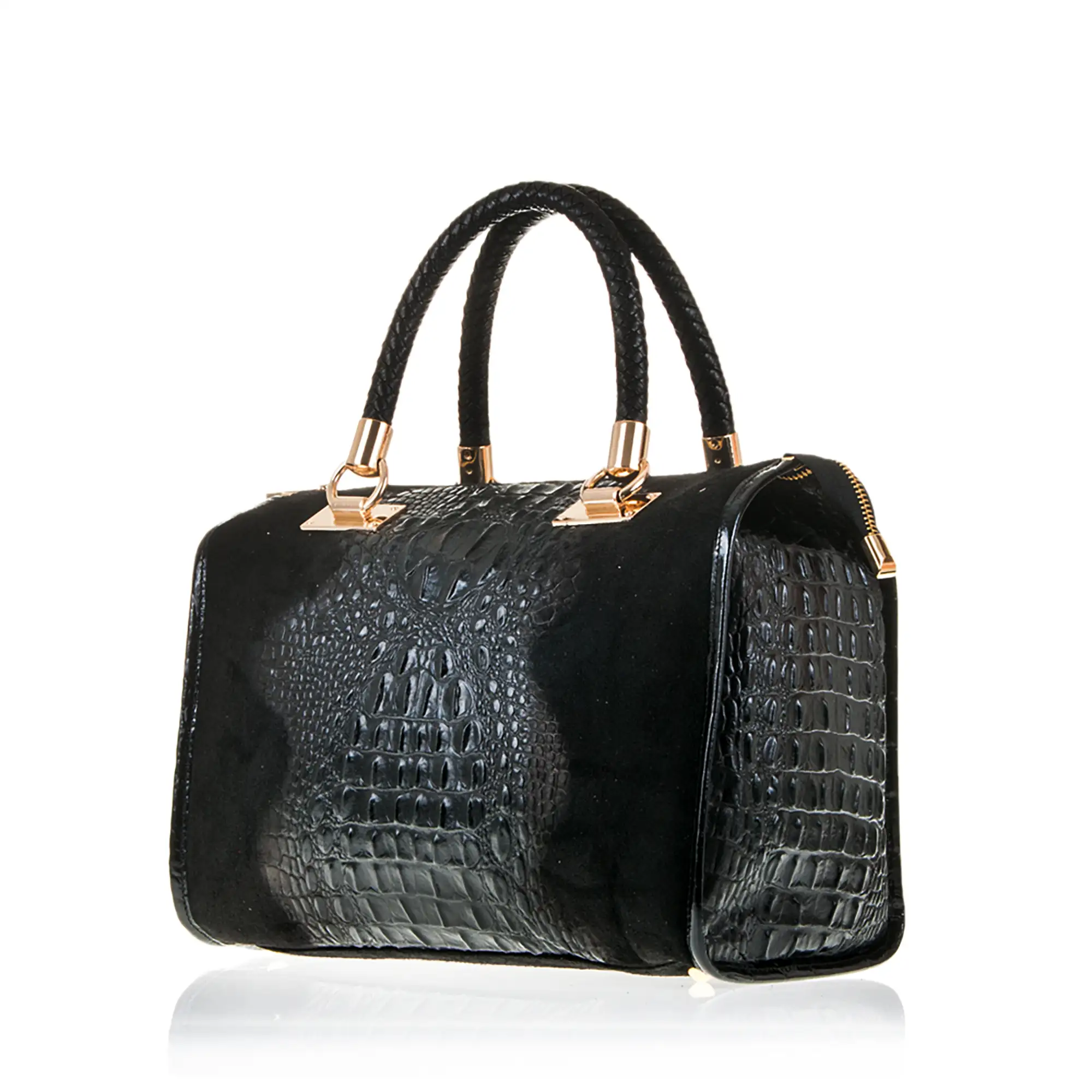 Anacapri Bolso tote Mujer.Piel auténtica Gamuza Grabado Cocodrilo 