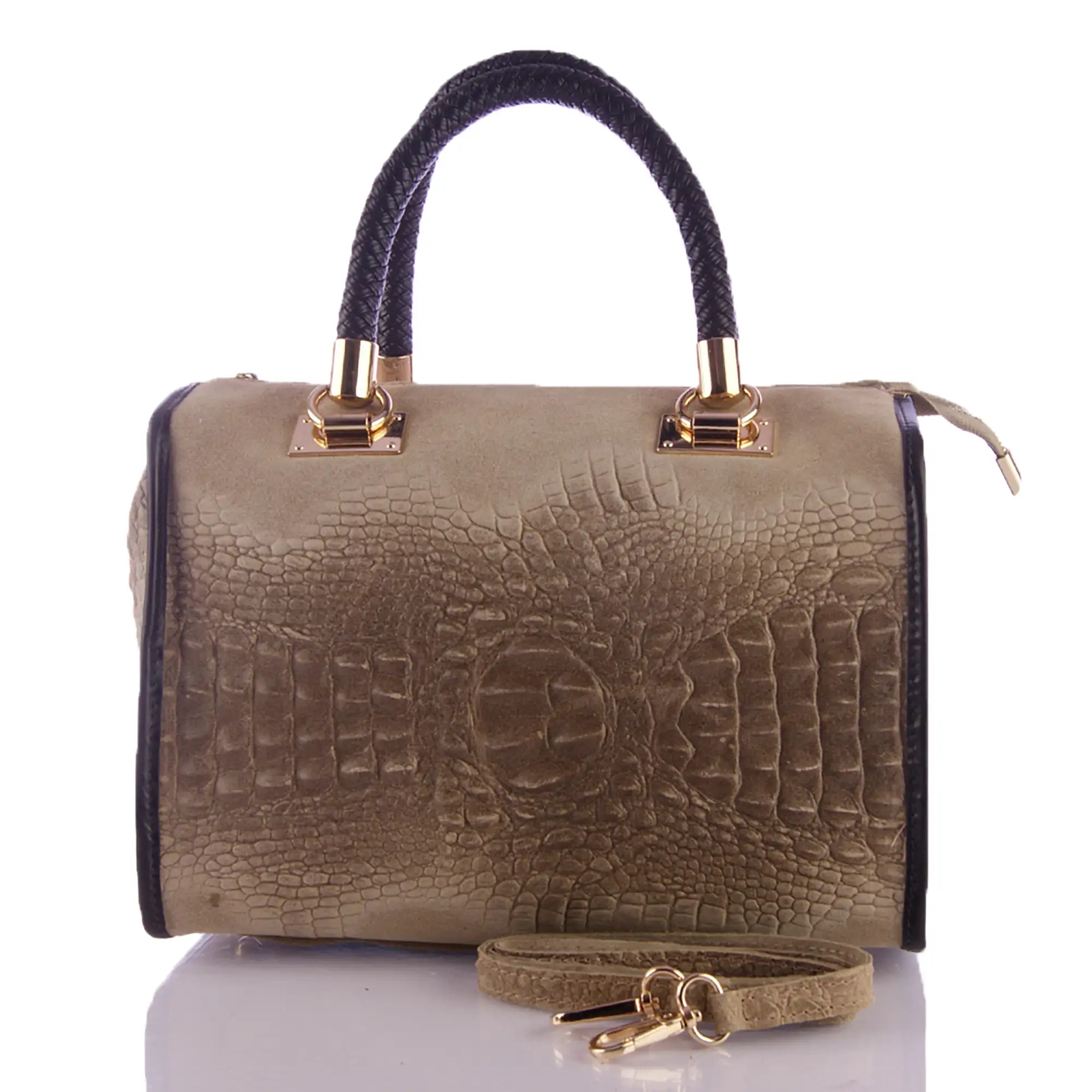 Anacapri Bolso tote Mujer.Piel auténtica Gamuza Grabado Cocodrilo 