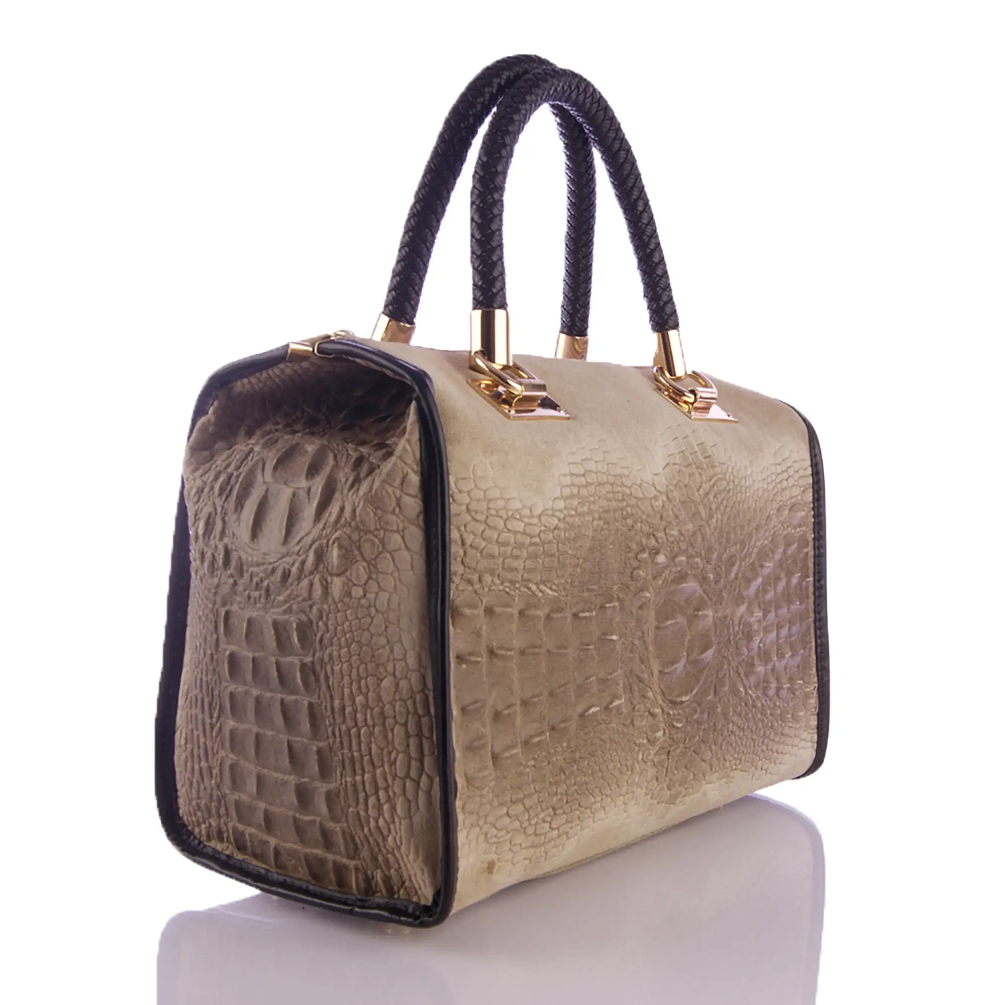 Anacapri Bolso tote Mujer.Piel auténtica Gamuza Grabado Cocodrilo 