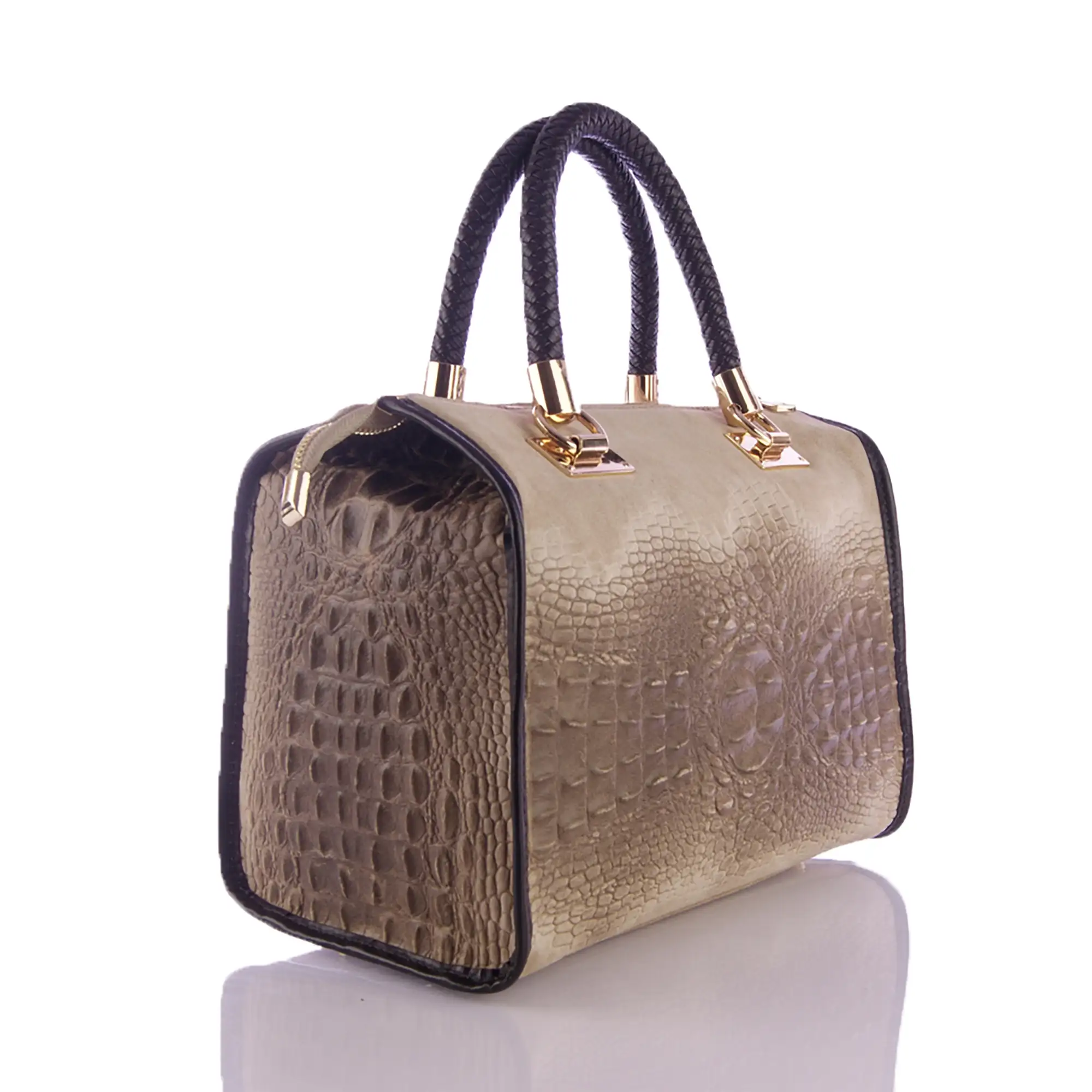 Anacapri Bolso tote Mujer.Piel auténtica Gamuza Grabado Cocodrilo 