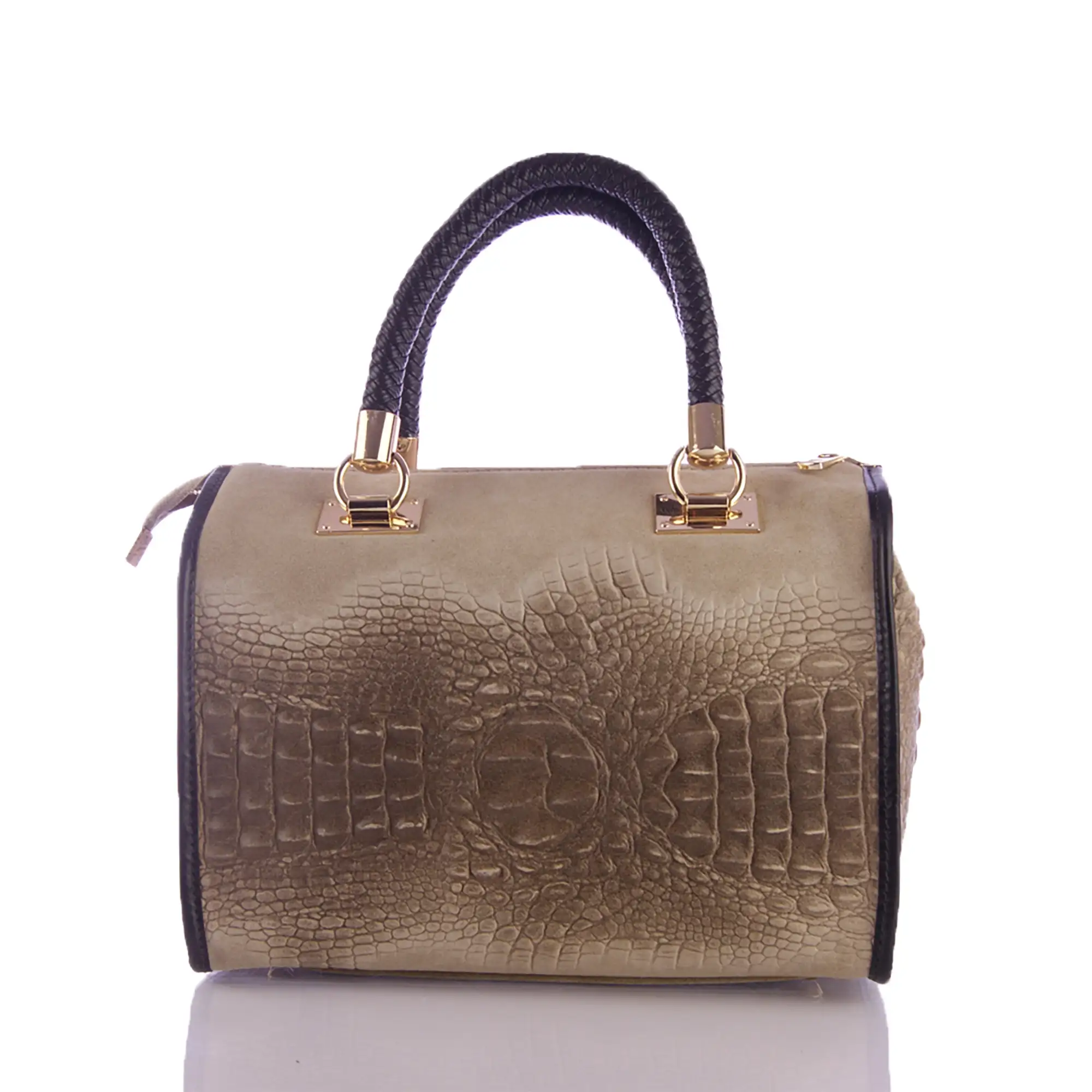 Anacapri Bolso tote Mujer.Piel auténtica Gamuza Grabado Cocodrilo 