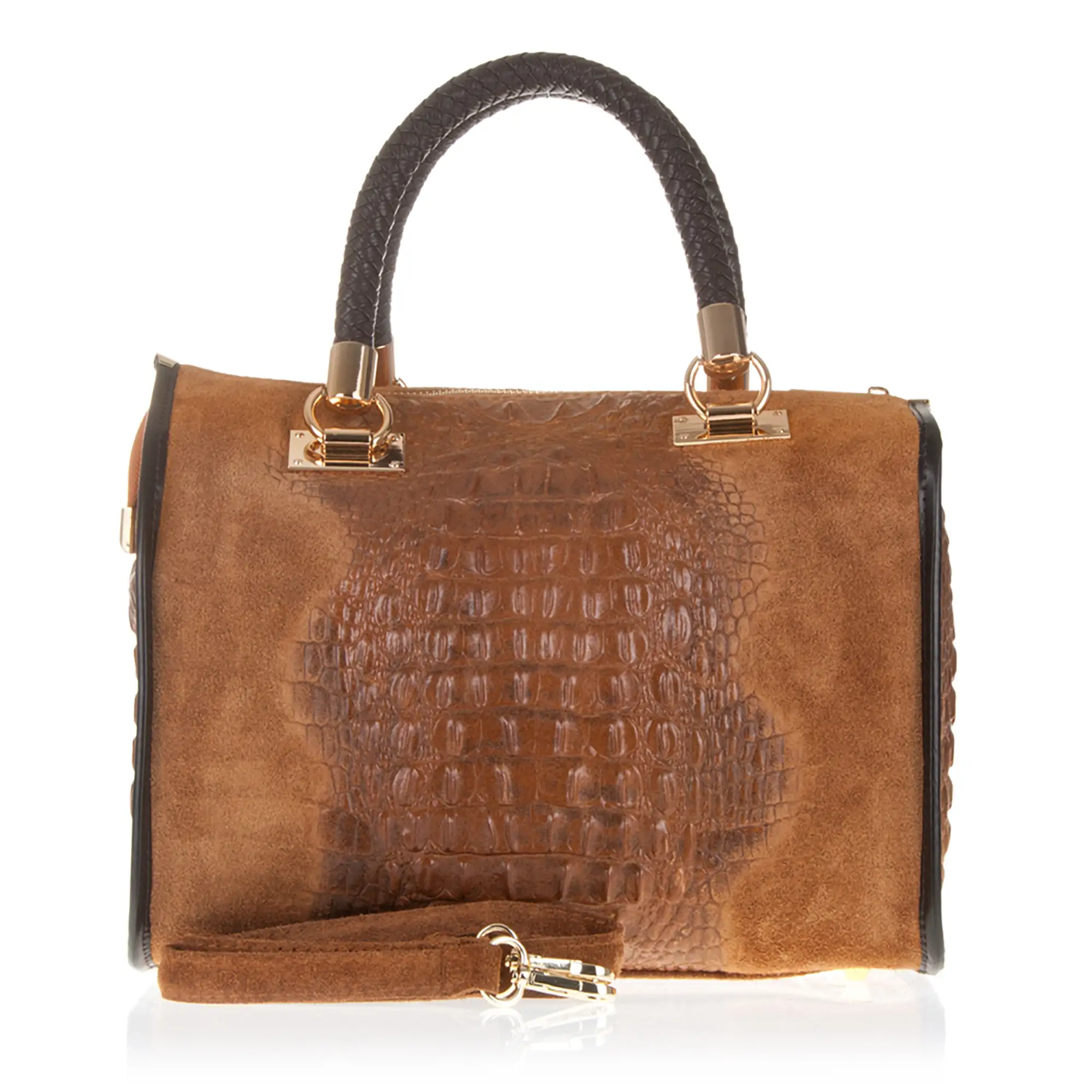 Anacapri Bolso tote Mujer.Piel auténtica Gamuza Grabado Cocodrilo 