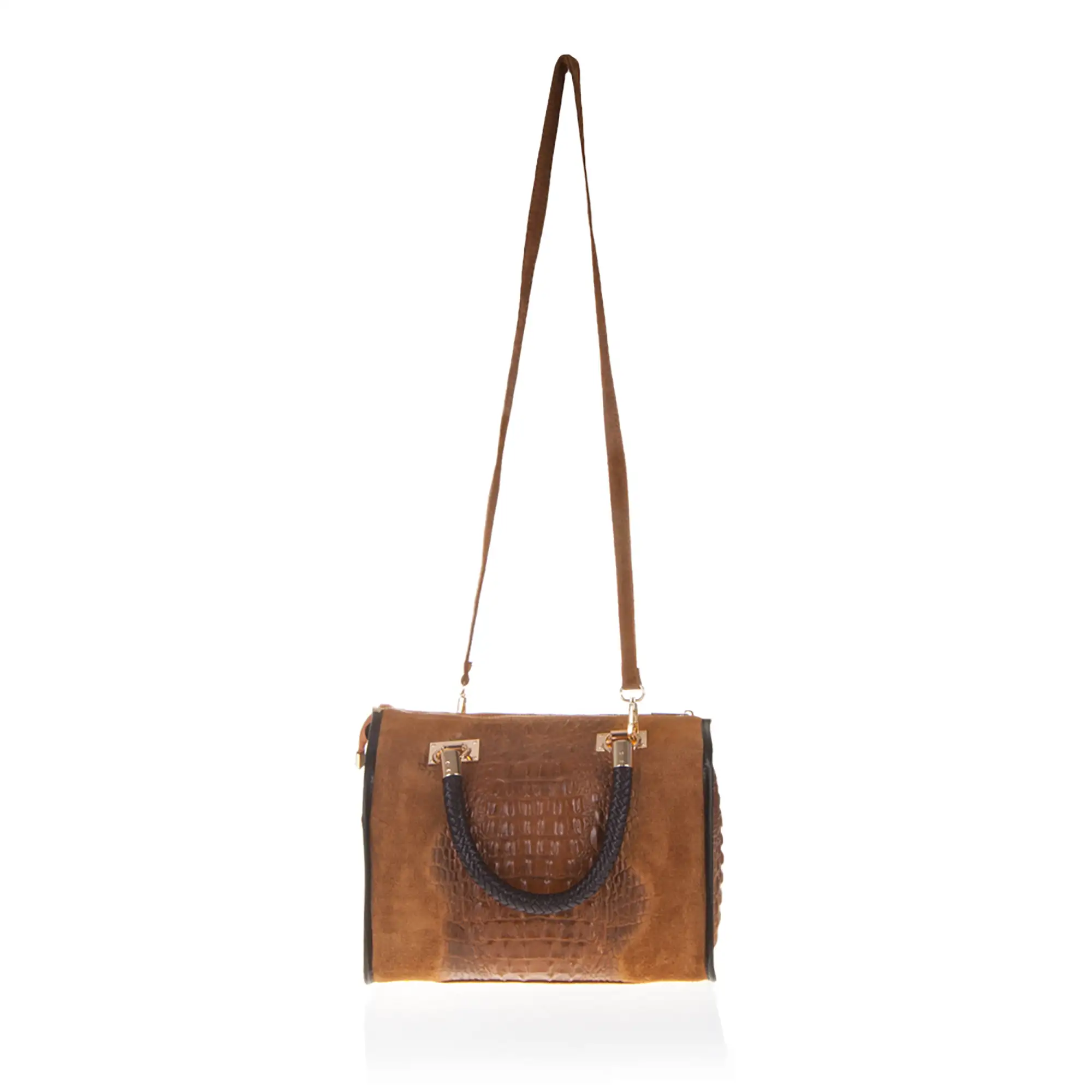 Anacapri Bolso tote Mujer.Piel auténtica Gamuza Grabado Cocodrilo 