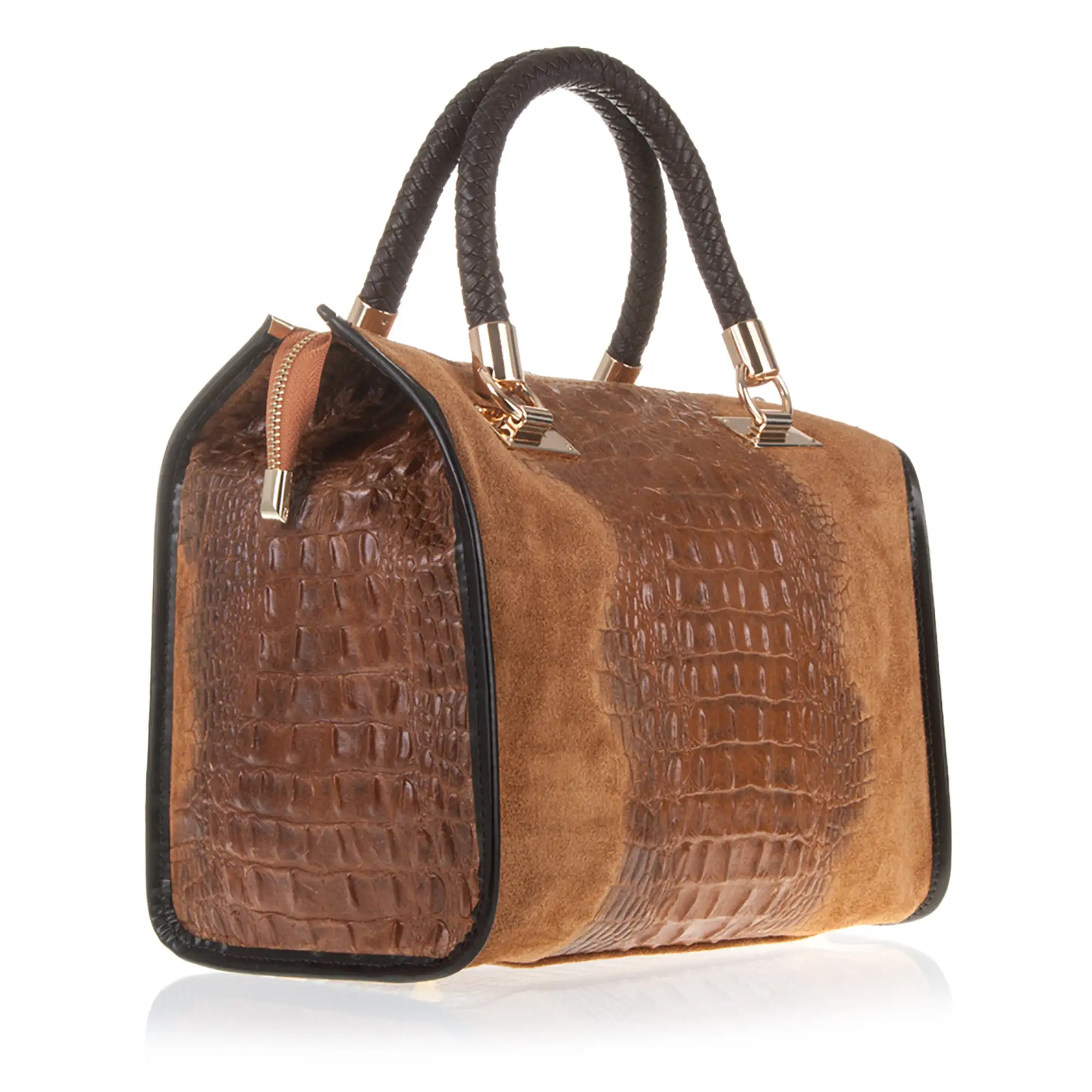Anacapri Bolso tote Mujer.Piel auténtica Gamuza Grabado Cocodrilo 