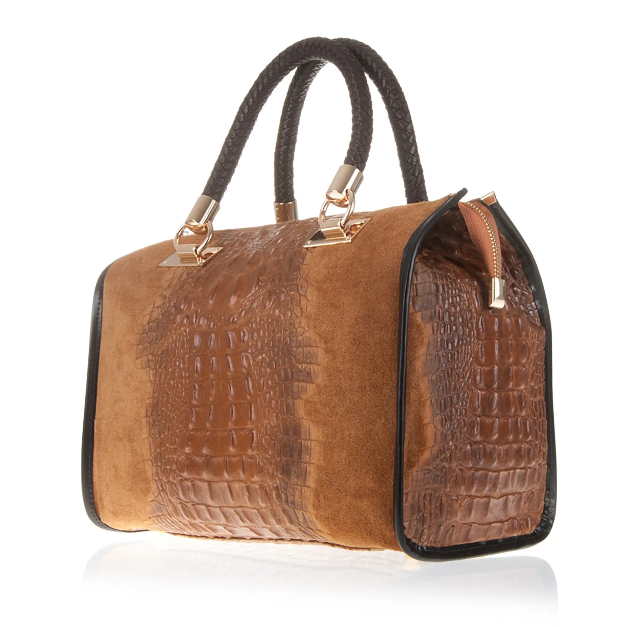 Anacapri Bolso tote Mujer.Piel auténtica Gamuza Grabado Cocodrilo 