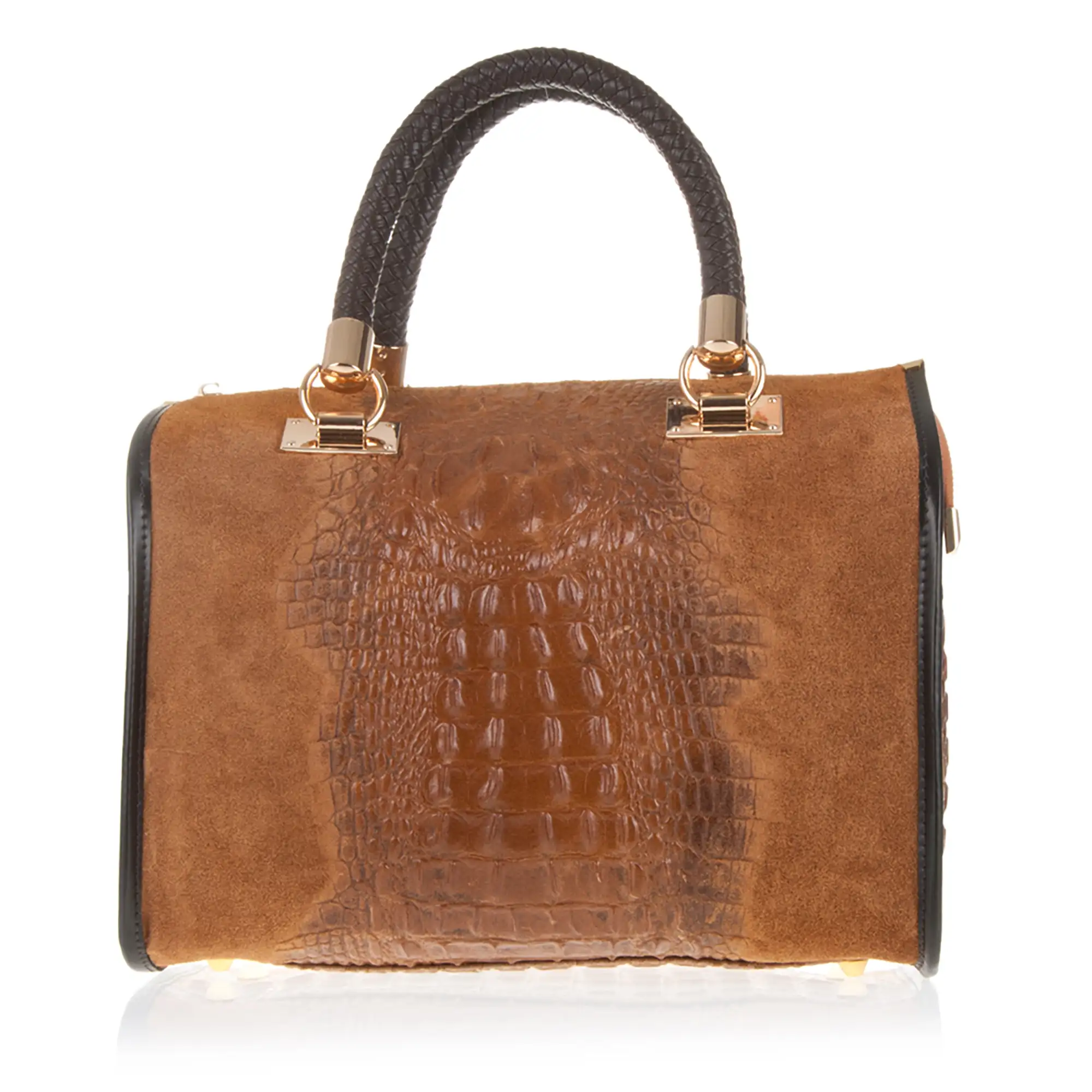 Anacapri Bolso tote Mujer.Piel auténtica Gamuza Grabado Cocodrilo 