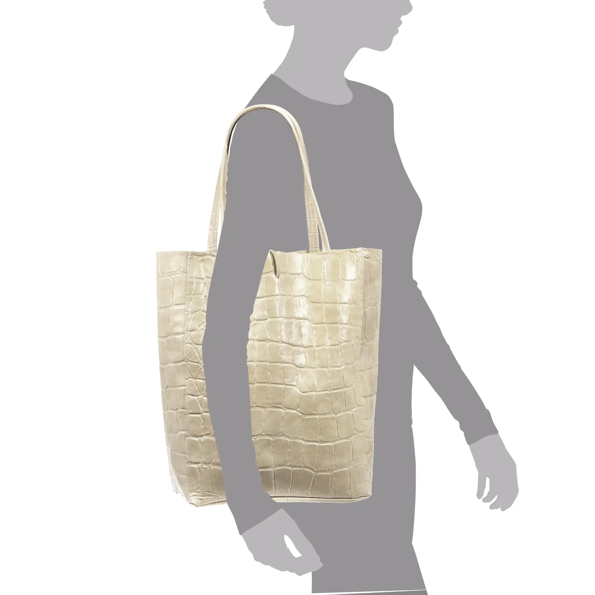 Sefora Bolso Shopper Mujer.Piel auténtica Gamuza Grabado Cocodrilo Grande 