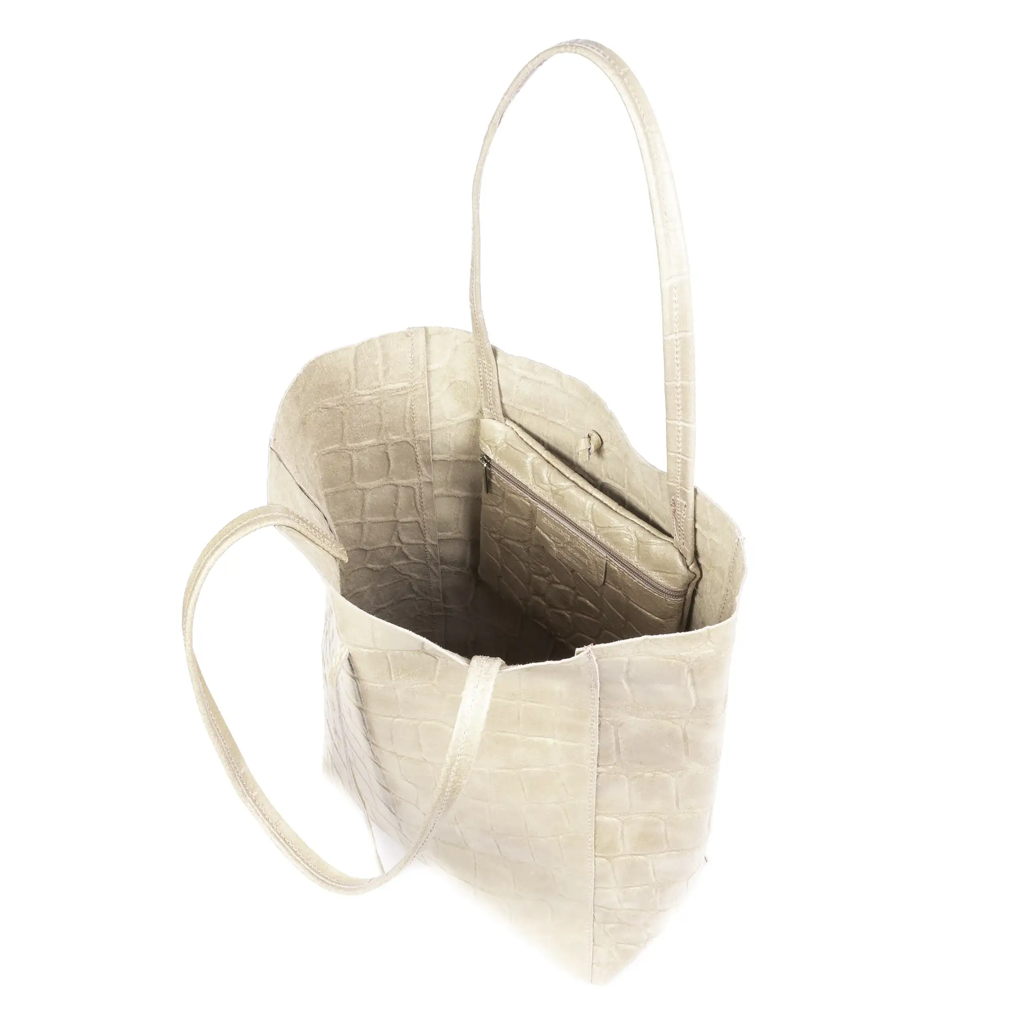 Sefora Bolso Shopper Mujer.Piel auténtica Gamuza Grabado Cocodrilo Grande 