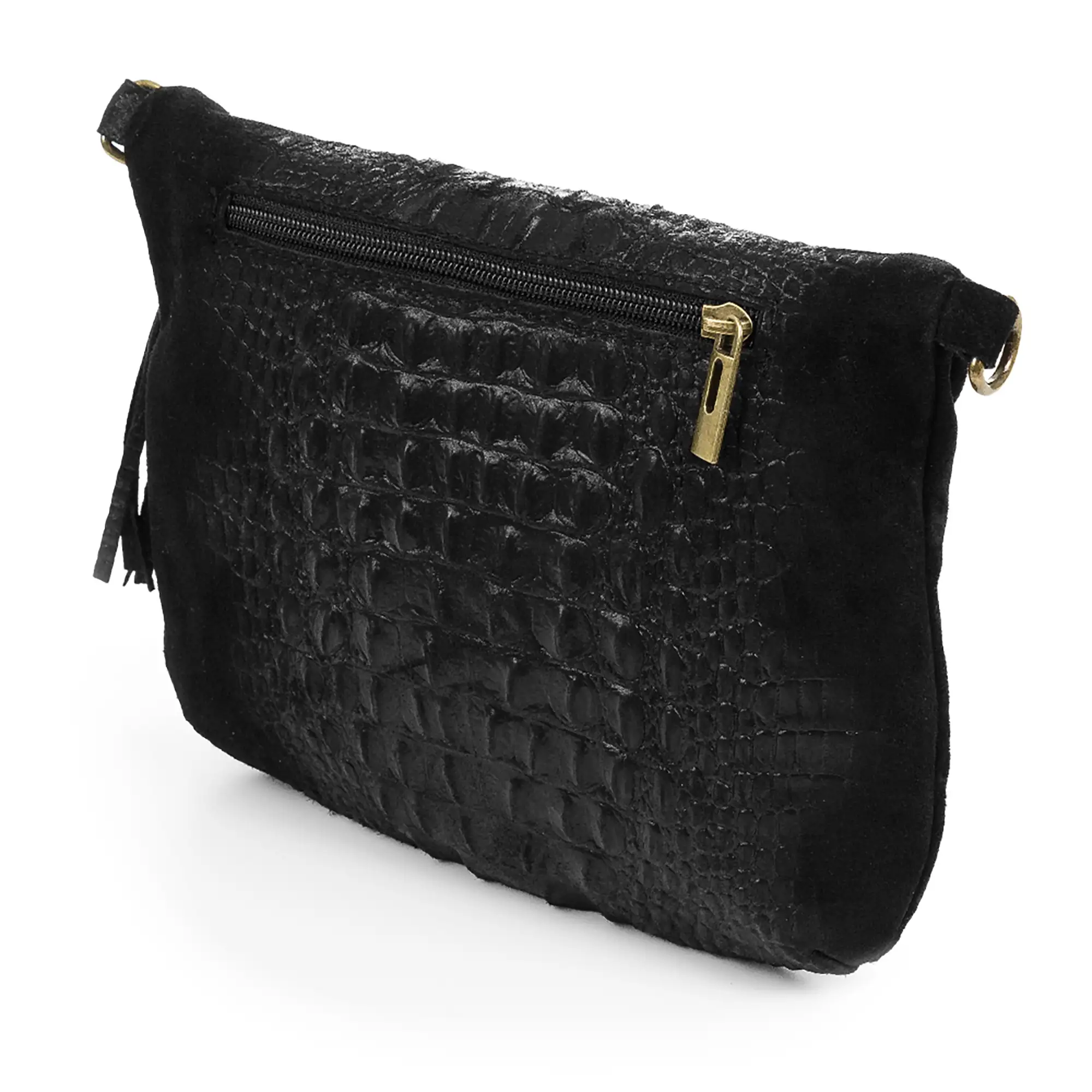 Cenerente Bolso bandolera Mujer.Piel auténtica Gamuza Grabado Cocodrilo 