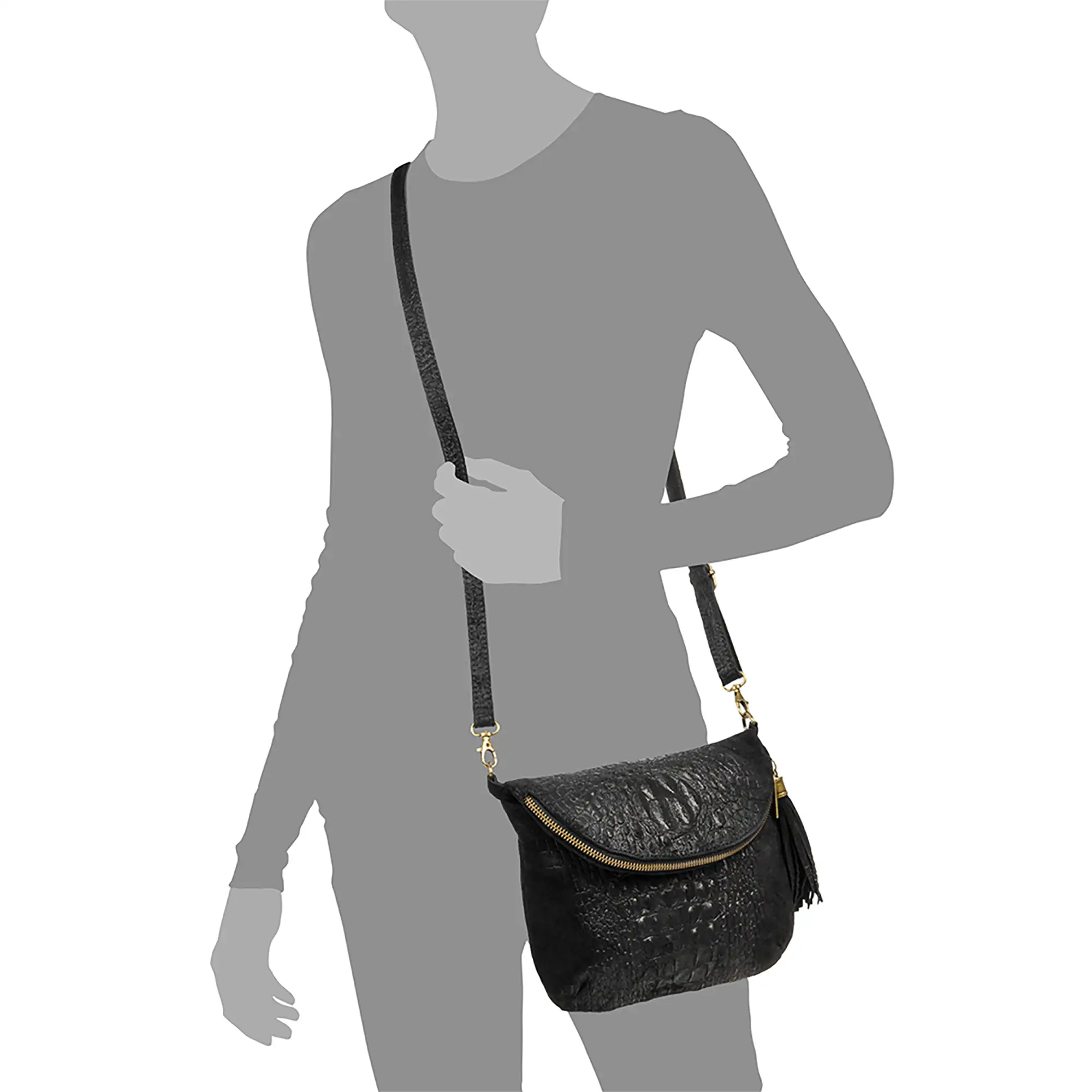 Cenerente Bolso bandolera Mujer.Piel auténtica Gamuza Grabado Cocodrilo 