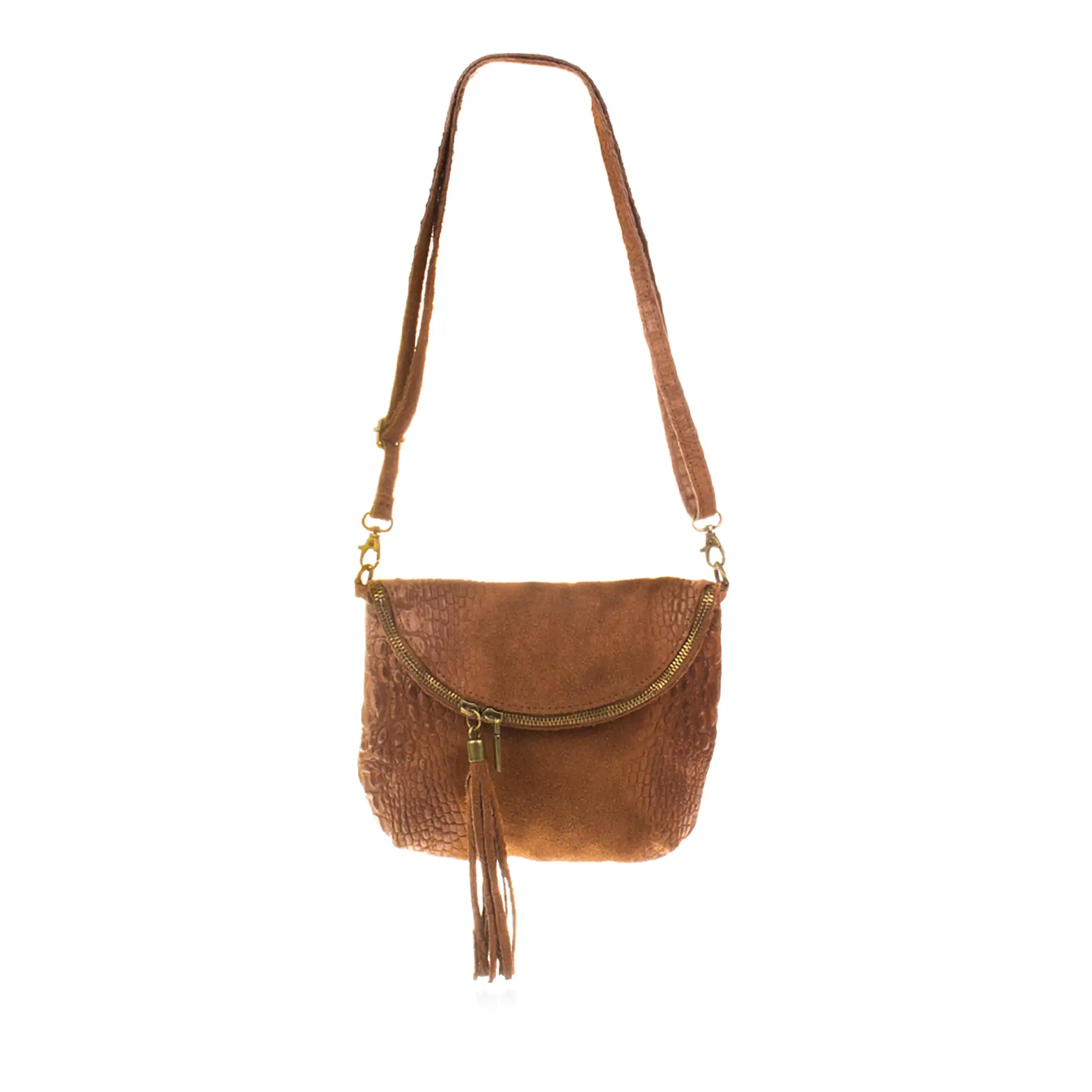 Cenerente Bolso bandolera Mujer.Piel auténtica Gamuza Grabado Cocodrilo 