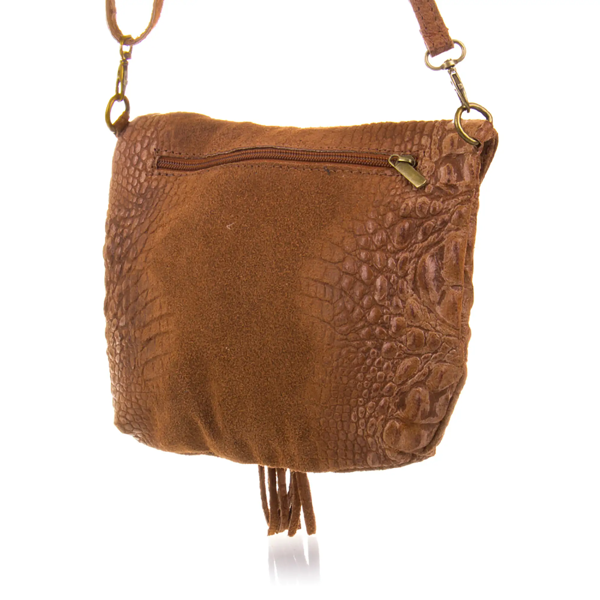 Cenerente Bolso bandolera Mujer.Piel auténtica Gamuza Grabado Cocodrilo 
