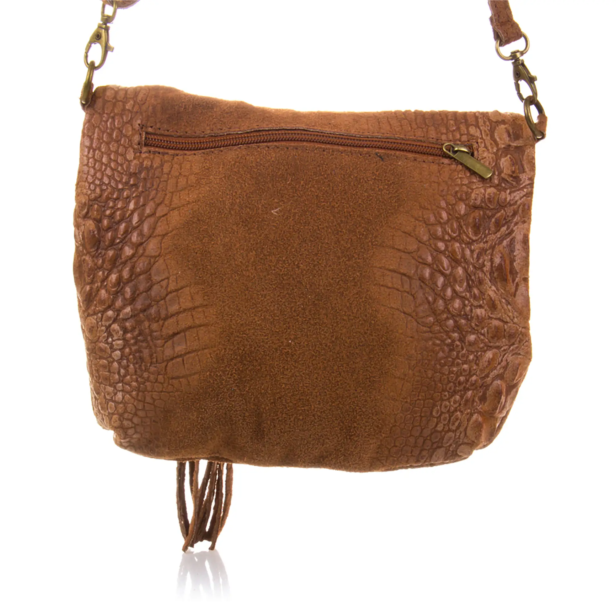 Cenerente Bolso bandolera Mujer.Piel auténtica Gamuza Grabado Cocodrilo 