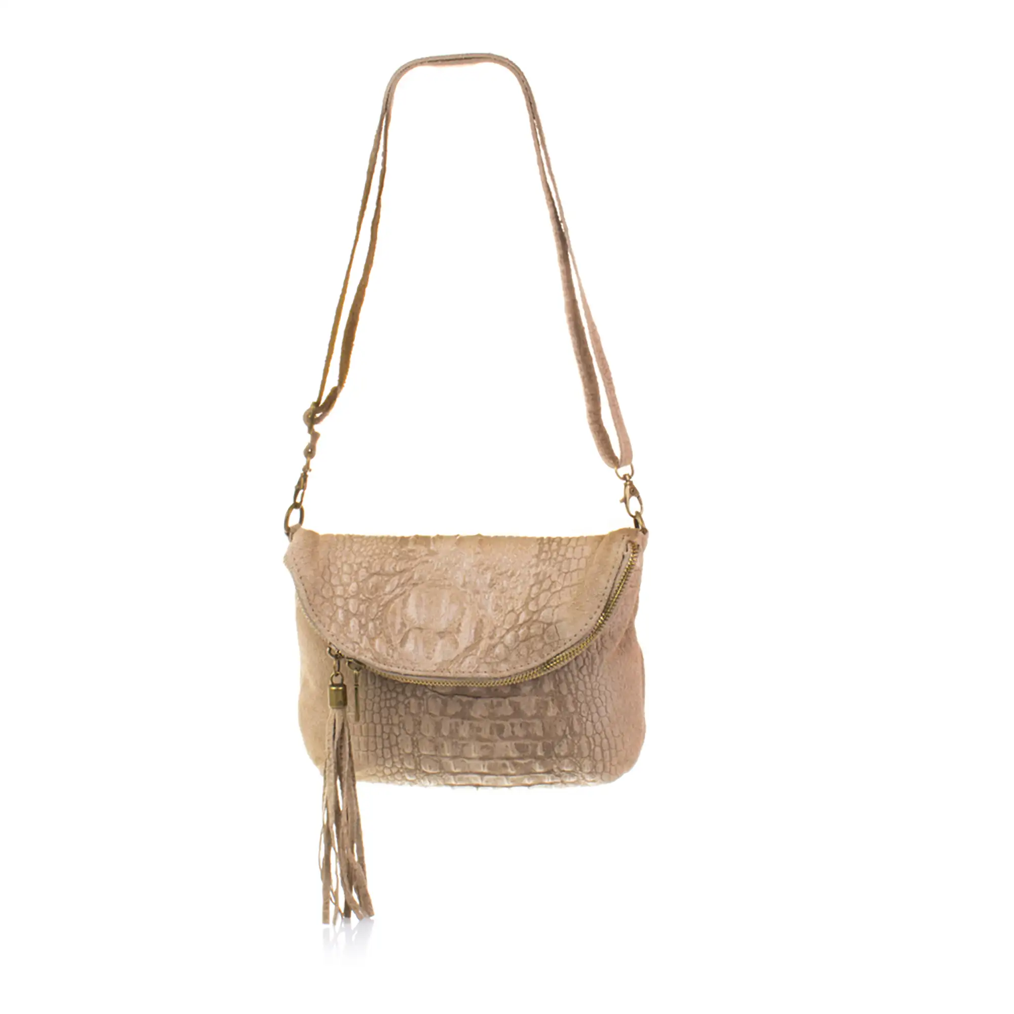 Cenerente Bolso bandolera Mujer.Piel auténtica Gamuza Grabado Cocodrilo 