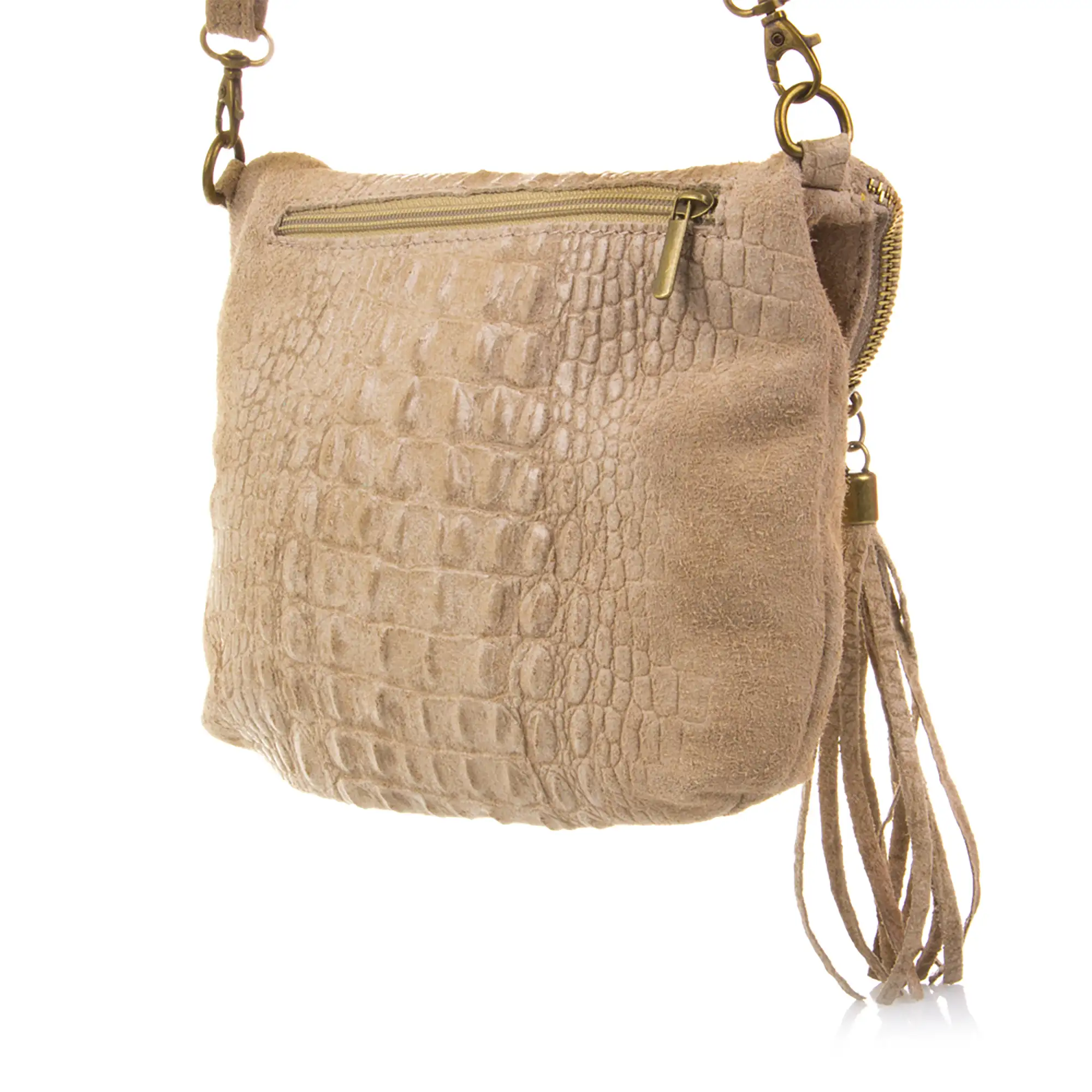 Cenerente Bolso bandolera Mujer.Piel auténtica Gamuza Grabado Cocodrilo 