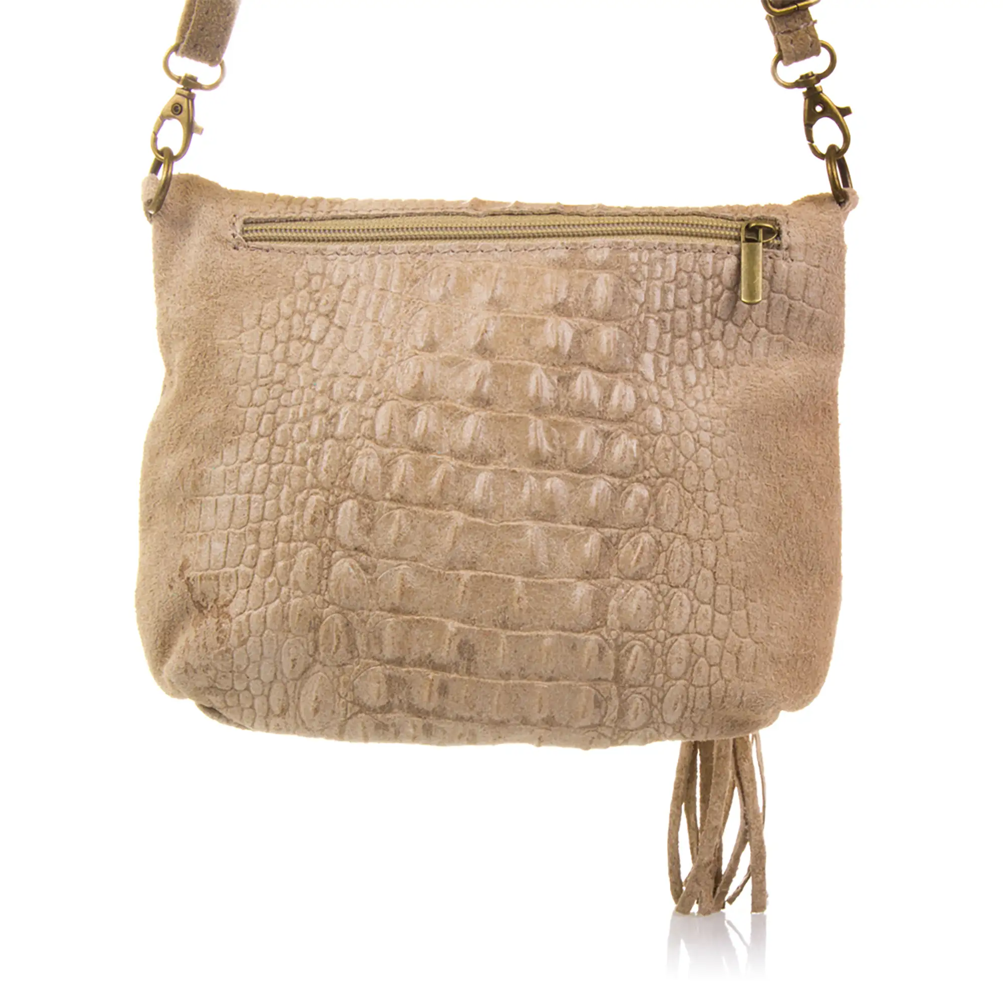Cenerente Bolso bandolera Mujer.Piel auténtica Gamuza Grabado Cocodrilo 