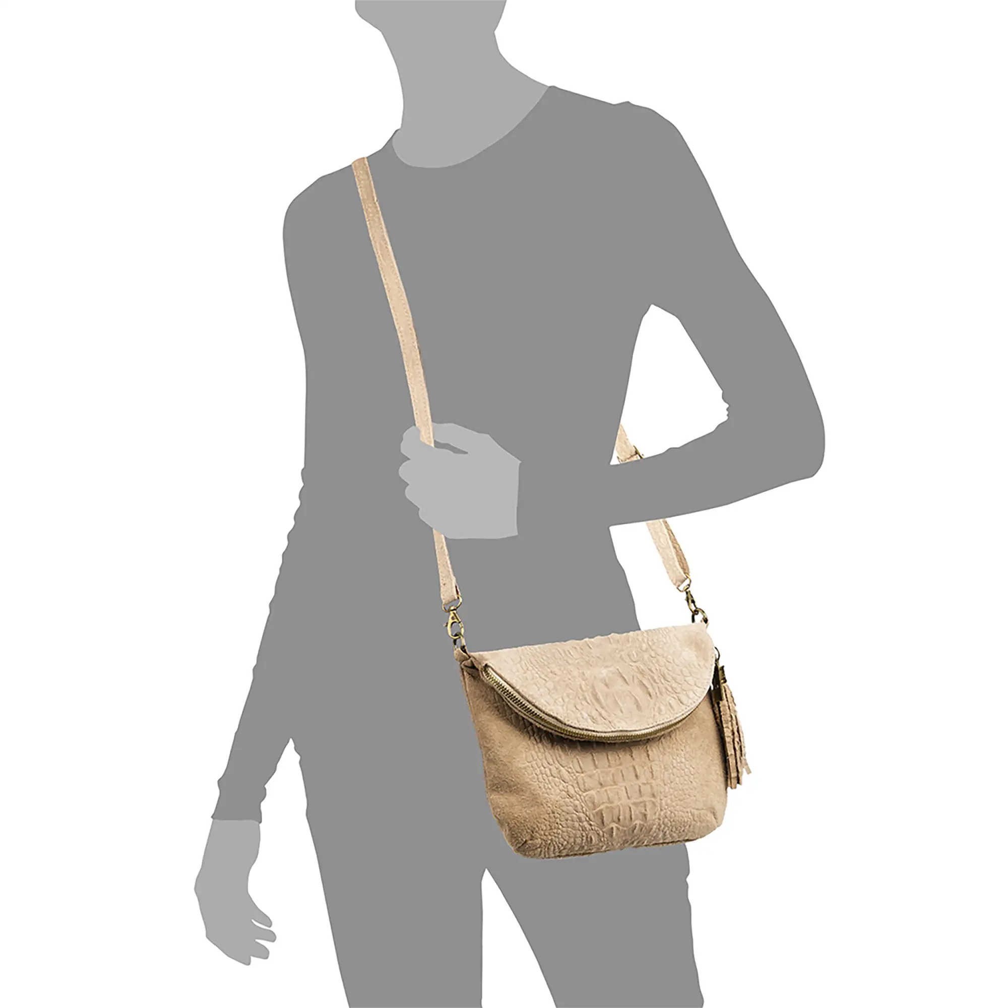 Cenerente Bolso bandolera Mujer.Piel auténtica Gamuza Grabado Cocodrilo 