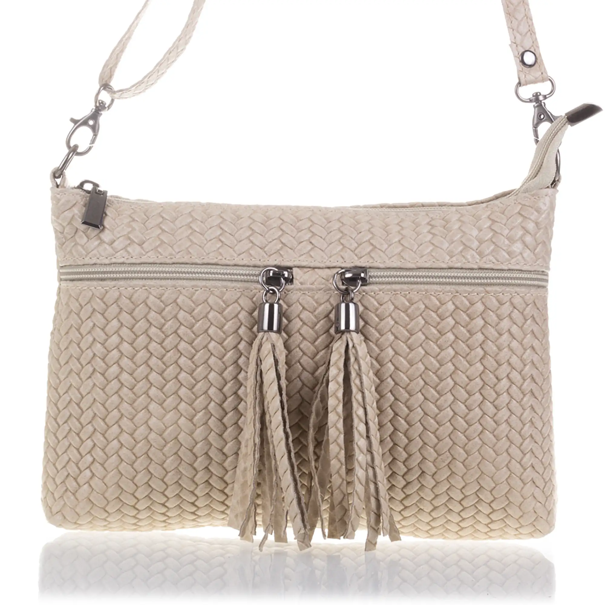 Oderzo Bolso bandolera Mujer.Piel auténtica Gamuza Grabado Espiga 