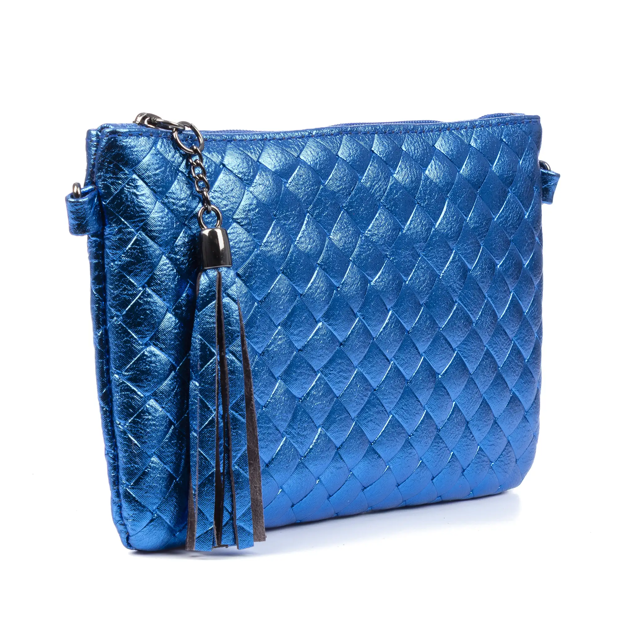 Oleggio bolso bandolera mujer. Piel auténtica Gamuza con grabado entrelazado y lacada brillante.