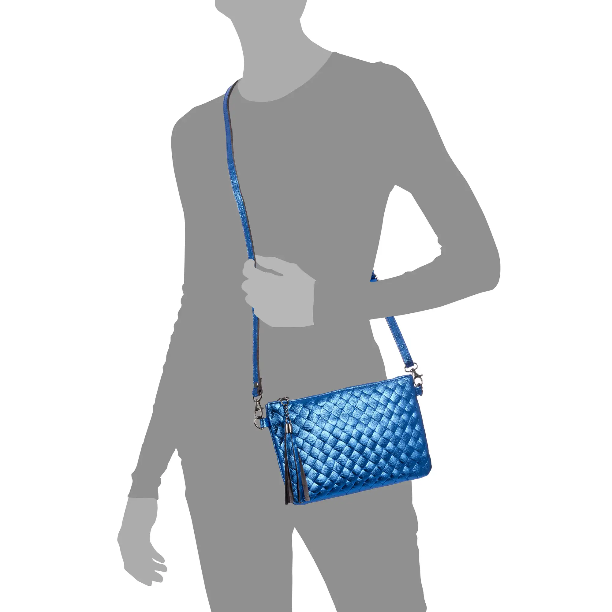 Oleggio bolso bandolera mujer. Piel auténtica Gamuza con grabado entrelazado y lacada brillante.