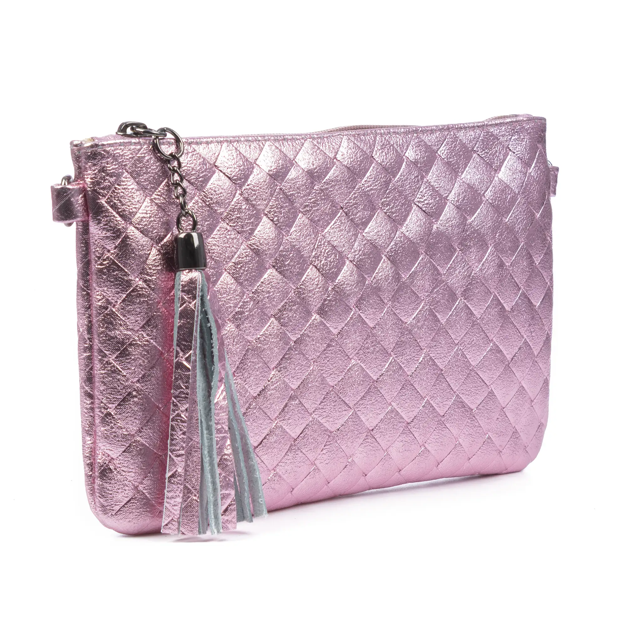 Oleggio bolso bandolera mujer. Piel auténtica Gamuza con grabado entrelazado y lacada brillante.