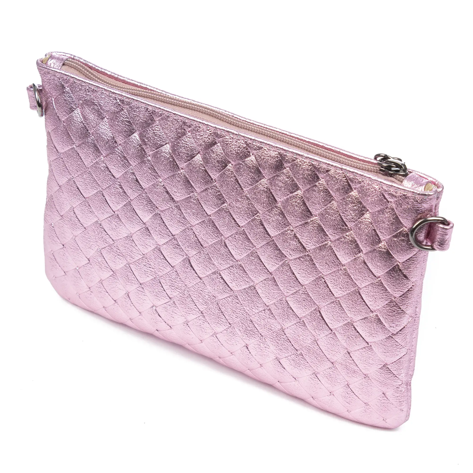 Oleggio bolso bandolera mujer. Piel auténtica Gamuza con grabado entrelazado y lacada brillante.