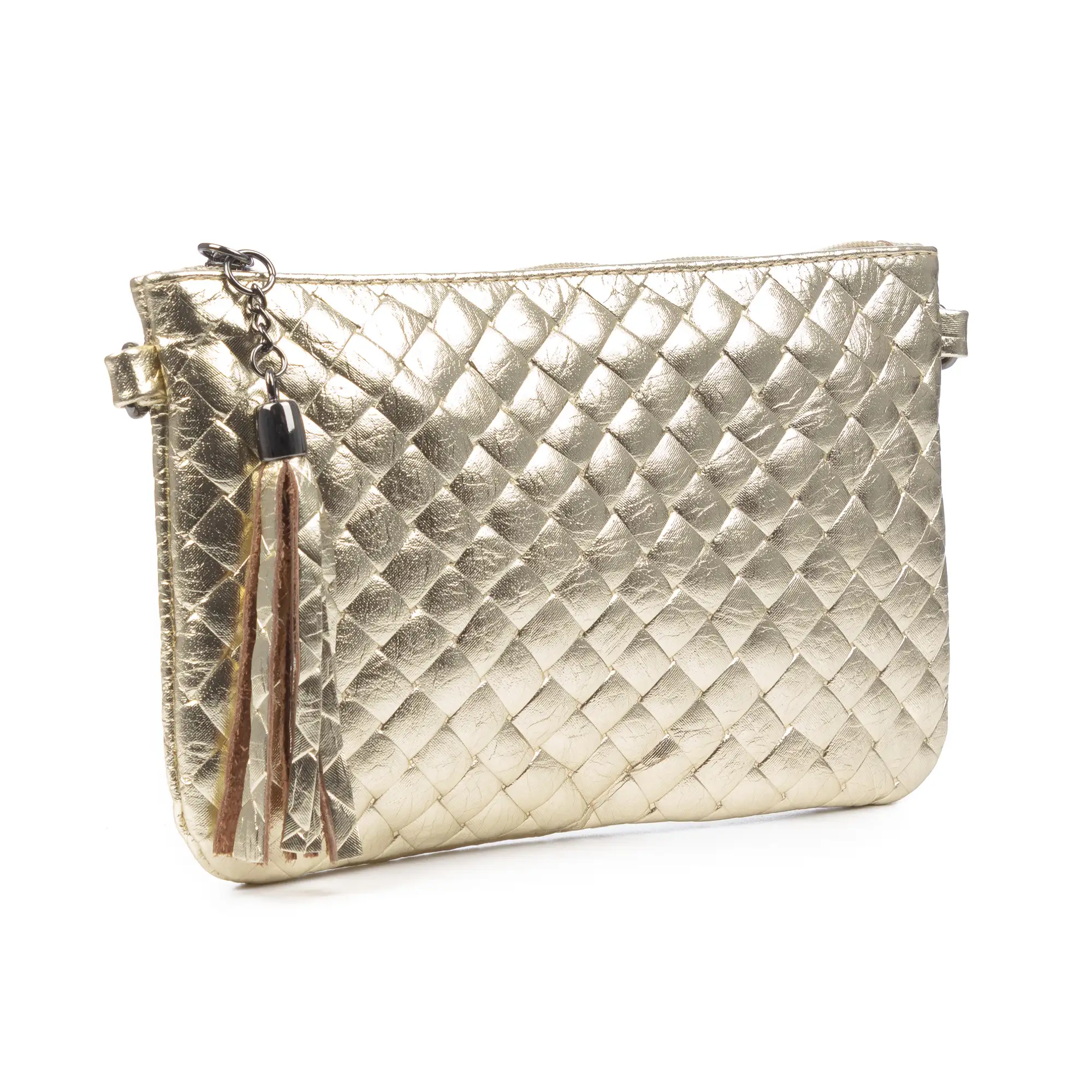 Oleggio bolso bandolera mujer. Piel auténtica Gamuza con grabado entrelazado y lacada brillante.