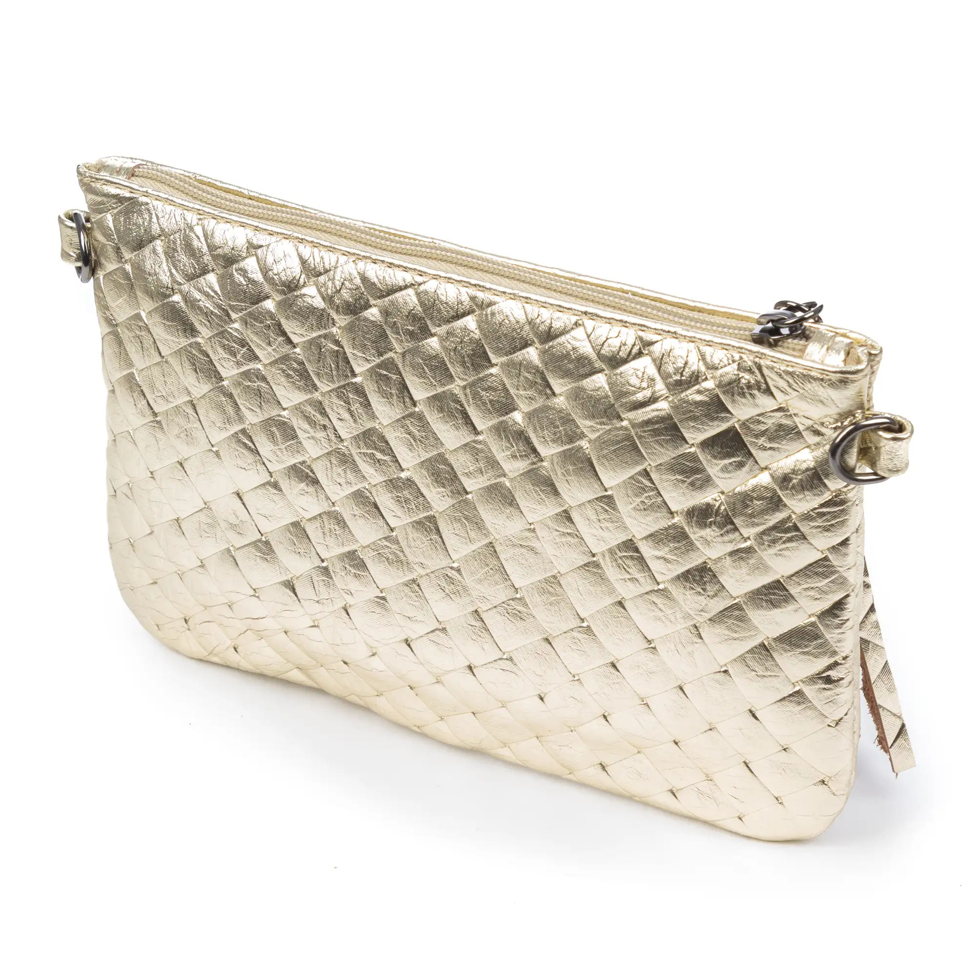 Oleggio bolso bandolera mujer. Piel auténtica Gamuza con grabado entrelazado y lacada brillante.