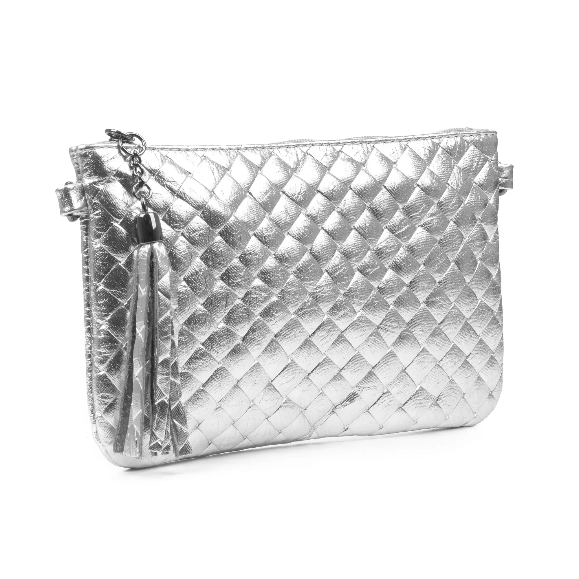 Oleggio bolso bandolera mujer. Piel auténtica Gamuza con grabado entrelazado y lacada brillante.