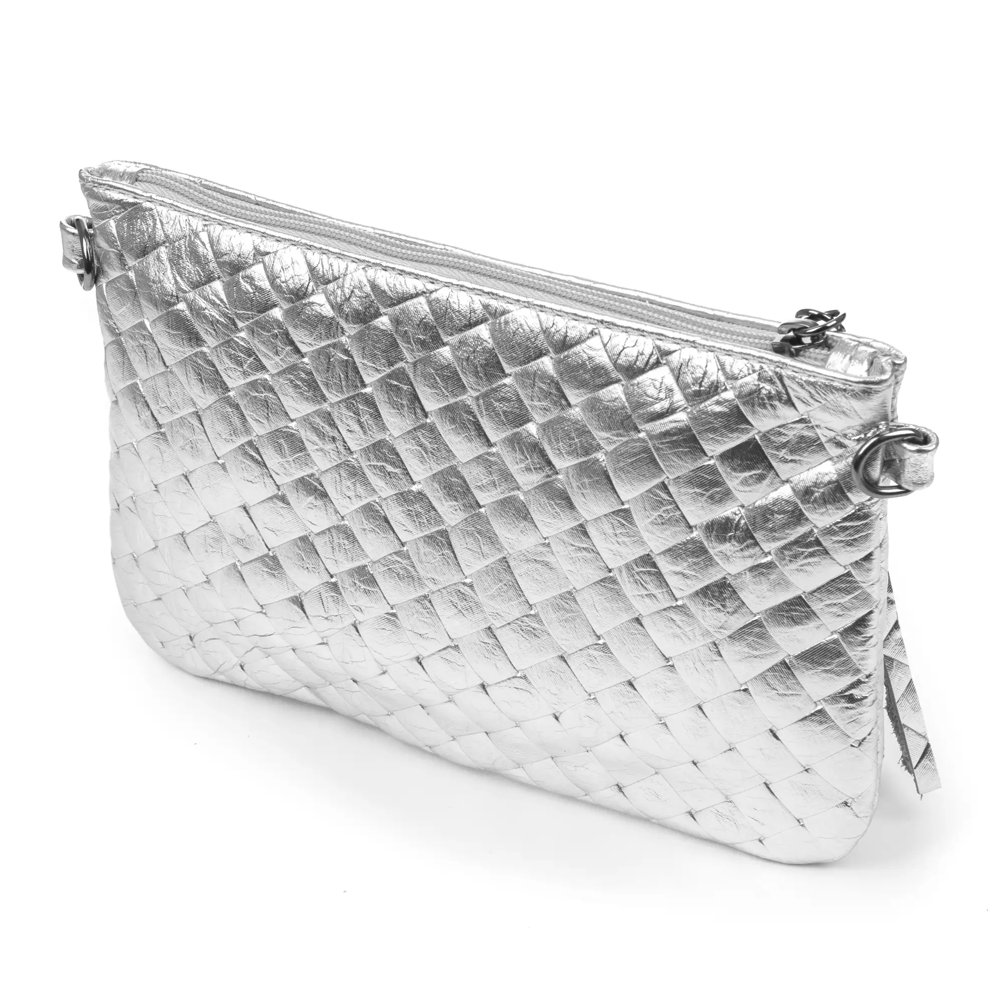 Oleggio bolso bandolera mujer. Piel auténtica Gamuza con grabado entrelazado y lacada brillante.
