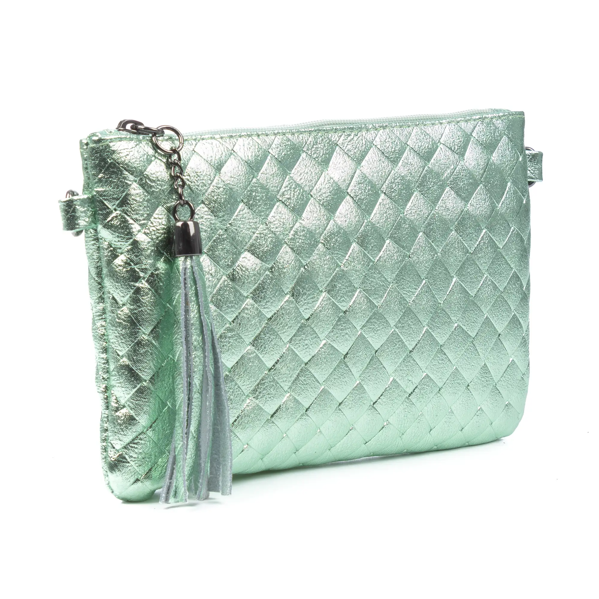 Oleggio bolso bandolera mujer. Piel auténtica Gamuza con grabado entrelazado y lacada brillante.