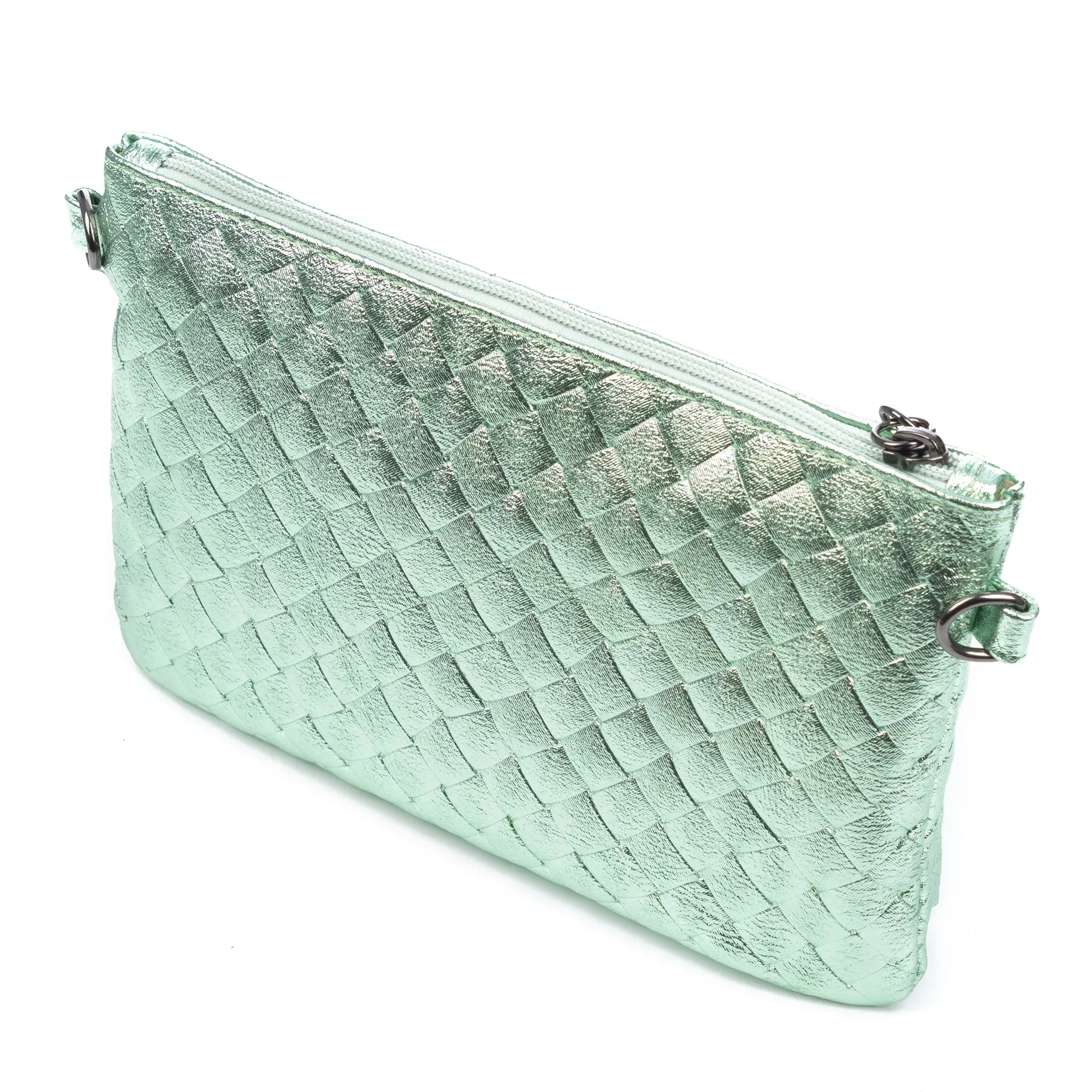 Oleggio bolso bandolera mujer. Piel auténtica Gamuza con grabado entrelazado y lacada brillante.